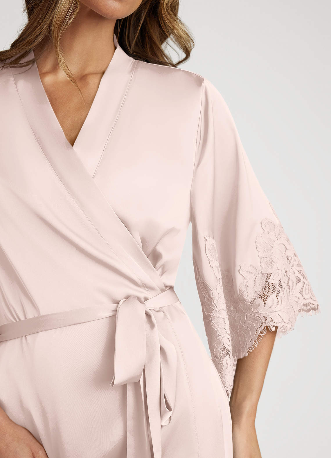 front Satin Lace Trim Sleeve Robe