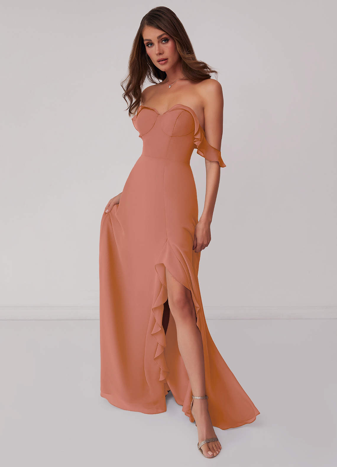Barbie ♥ Azazie Jurken voor bruidsmeisjes Converteerbaar Jurk van Chiffon met A-Lijn Off the Shoulder Meer Gesneden image1