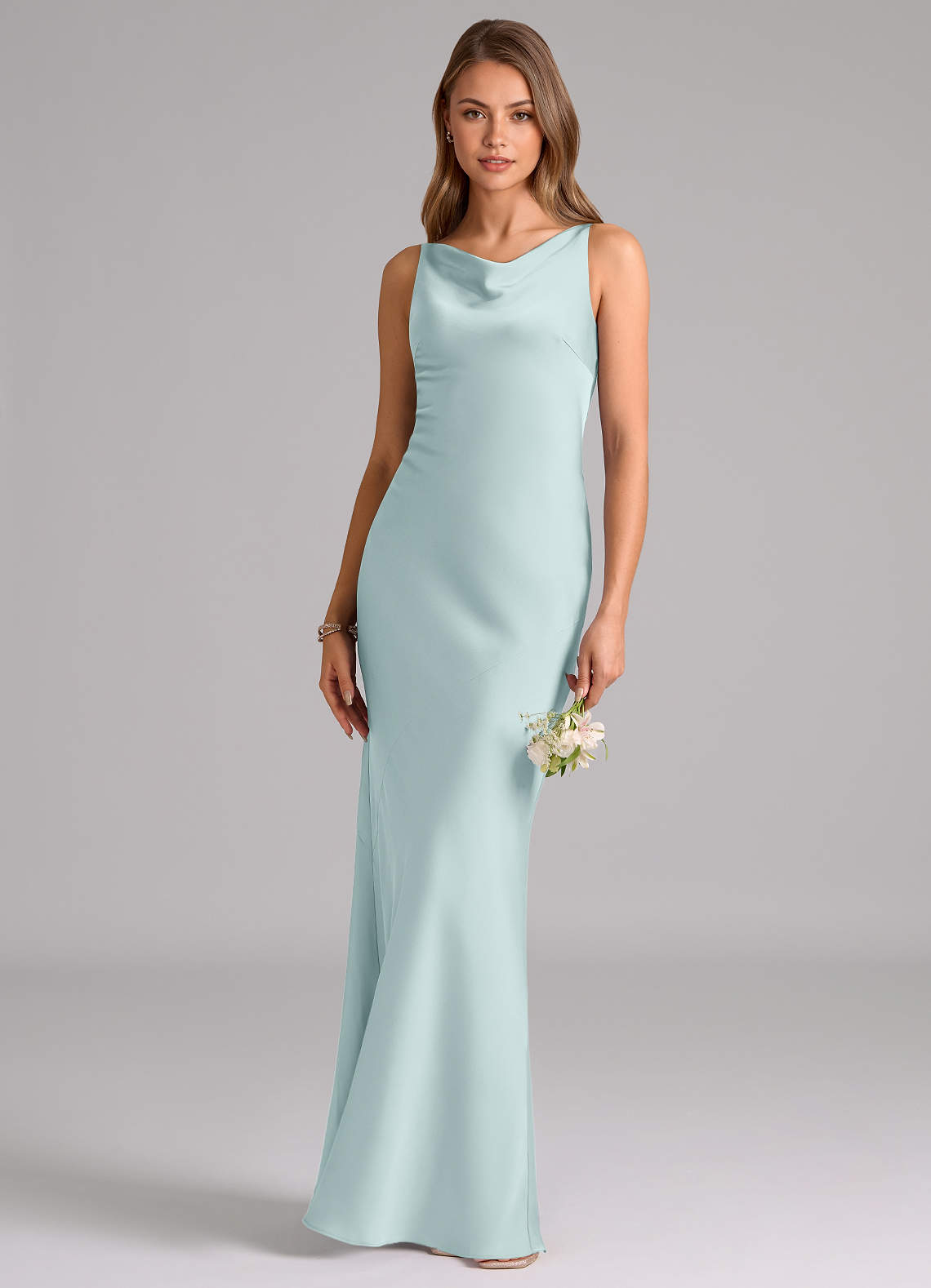 Azazie Allettie Bridesmaid Dresses Mist Mermaid Stretch Satin Dress image1