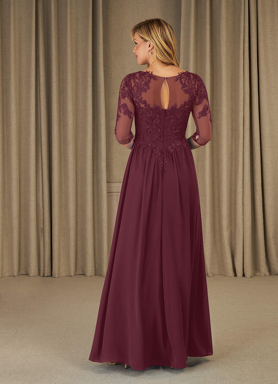 Azazie Mirielle vestidos de madre de la novia Vestido de Cabernet de Gasa de Corte En A con Encaje Scoop image1