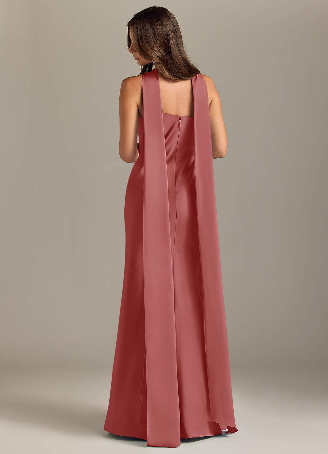 Azazie Kinsley Vestidos de madrinha de casamento Vestido Rosa Antiga de Cetim elástico de sereia com Fenda Lateral image1
