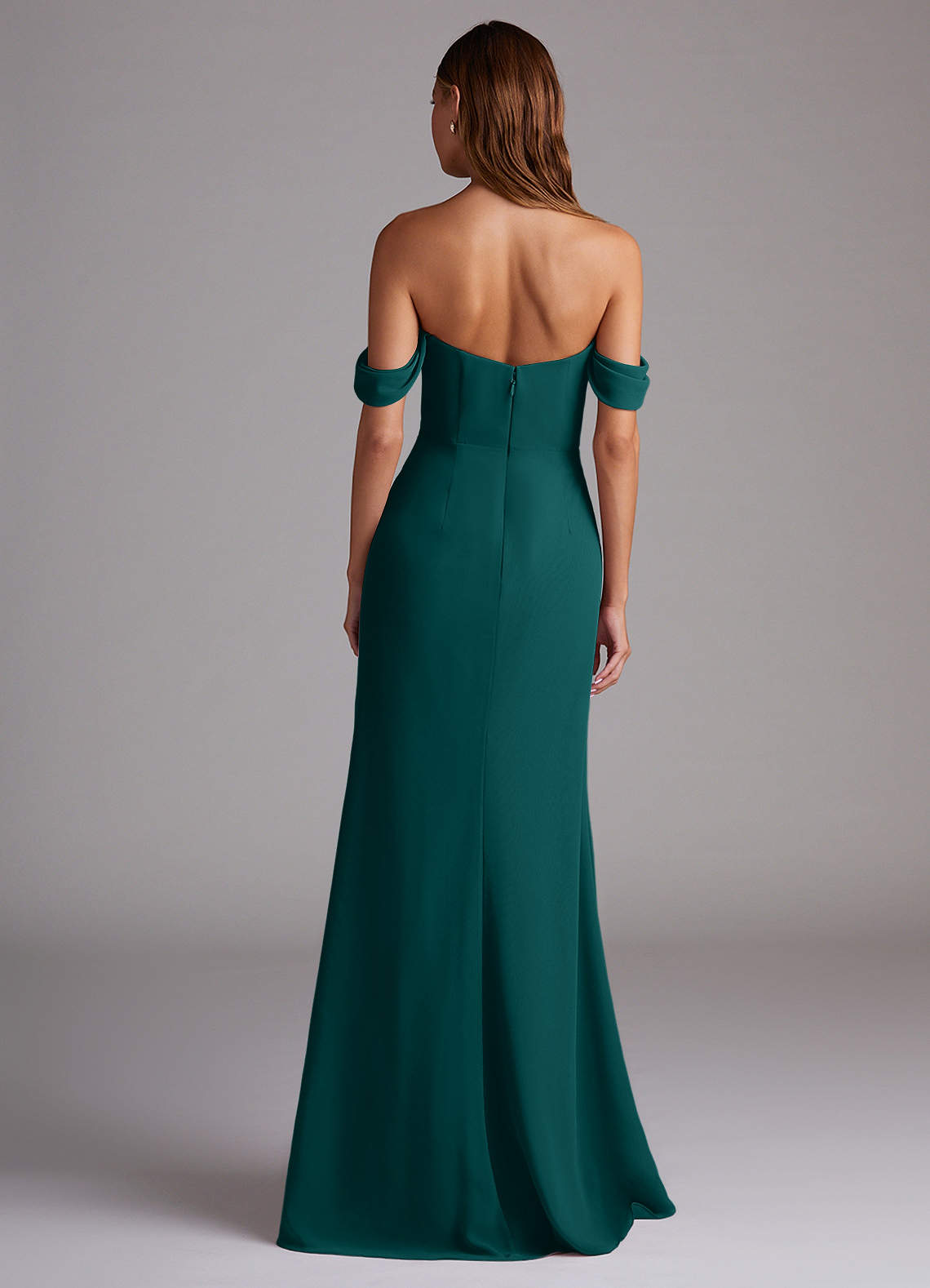 Azazie Saige Abiti da Damigella Abito Convertibile A-Line in Chiffon a Spalla Scoperta Verde Pavone image6