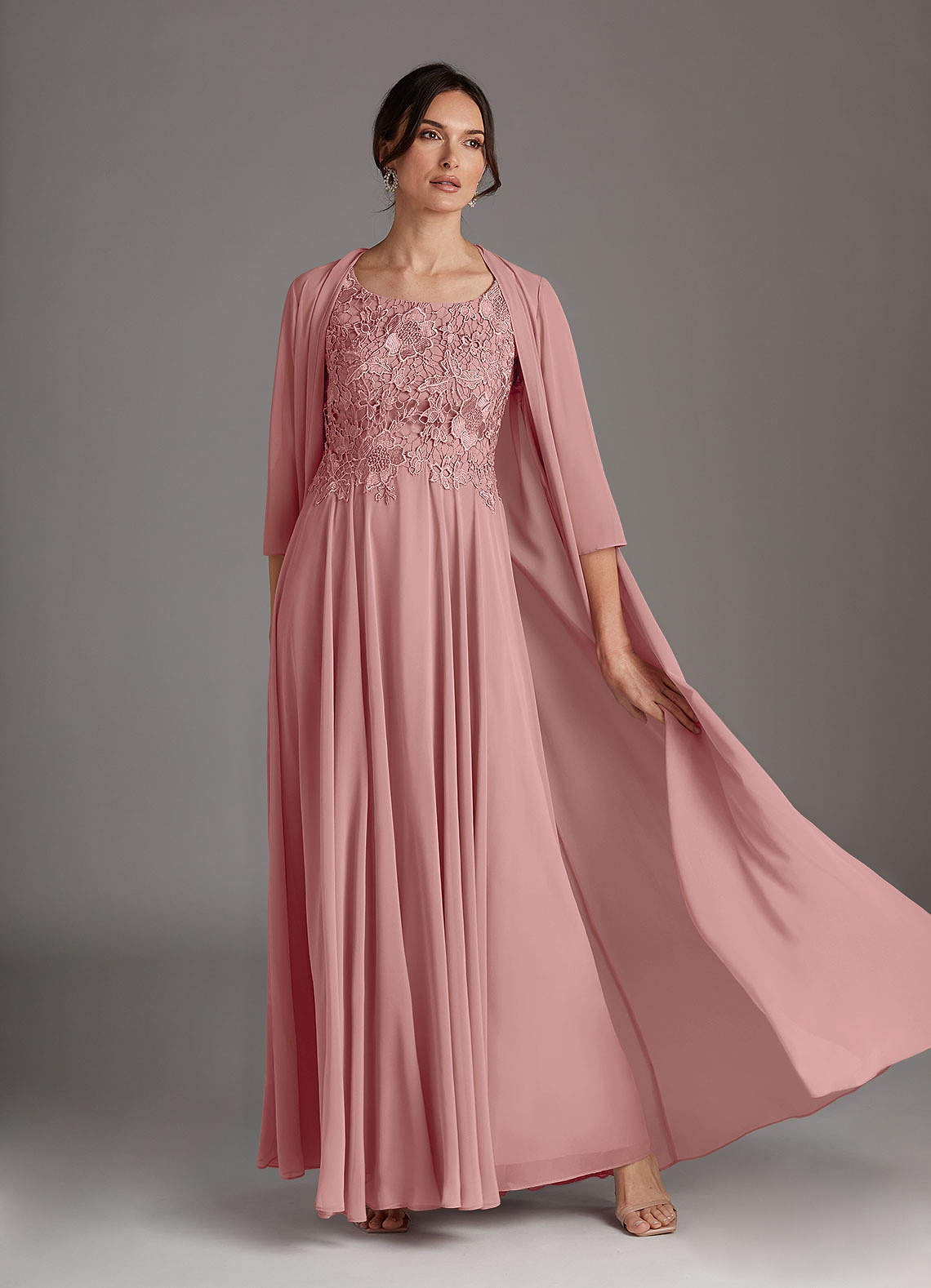 Azazie Kana Dusty Rose A-Line Scoop lace Chiffon Dress Ready to