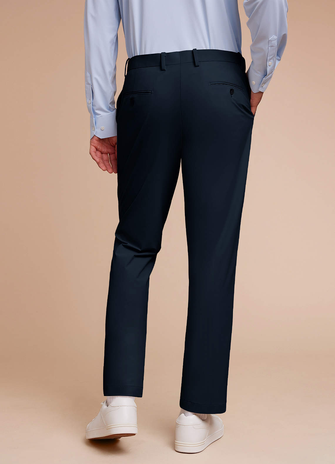 front Vincent Navy Blue Structured High Stretch Dress Pants