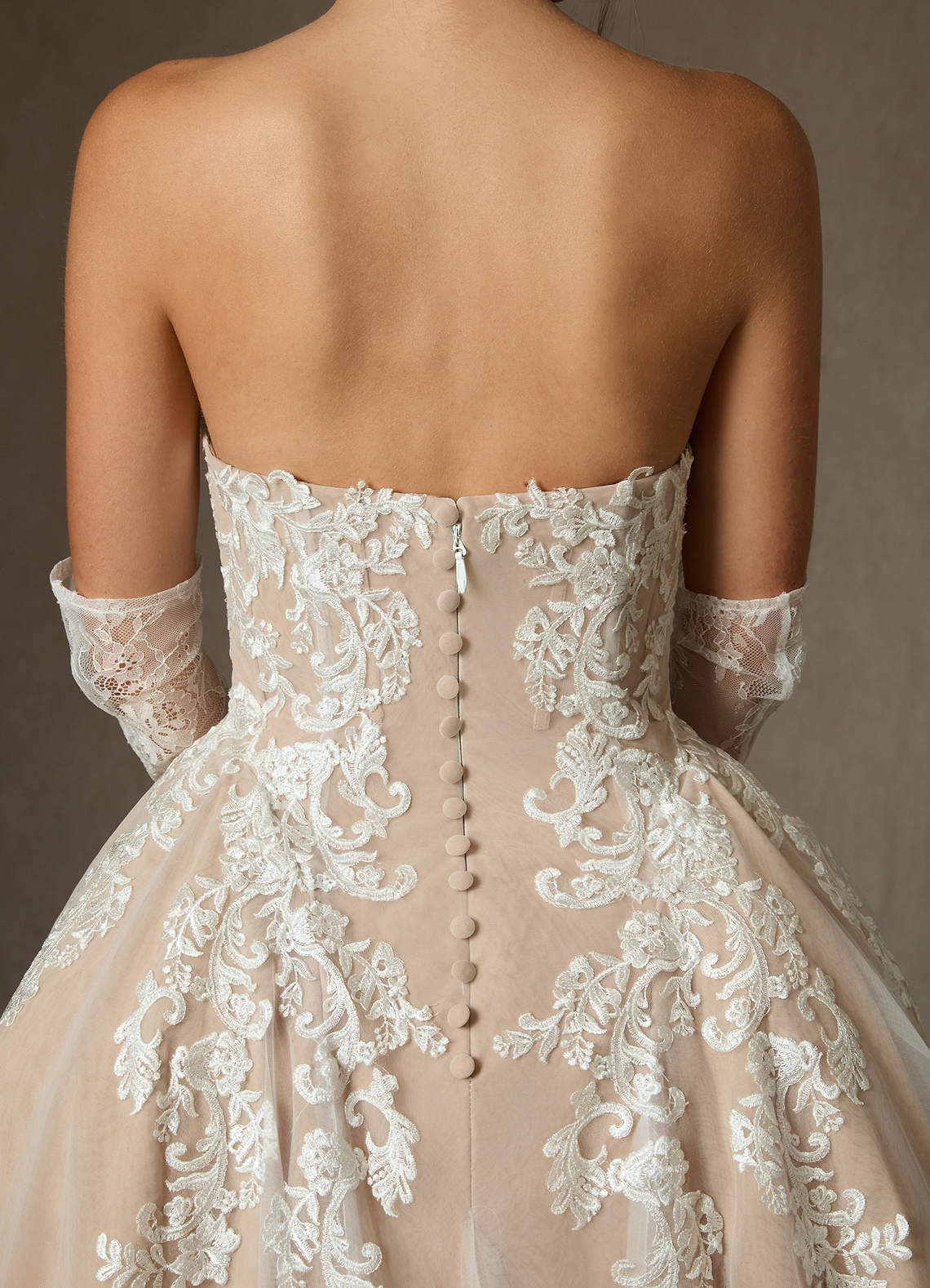 Azazie Sonnet Wedding Dresses Diamond White Champagne Ball-Gown Strapless Lace Dress image7