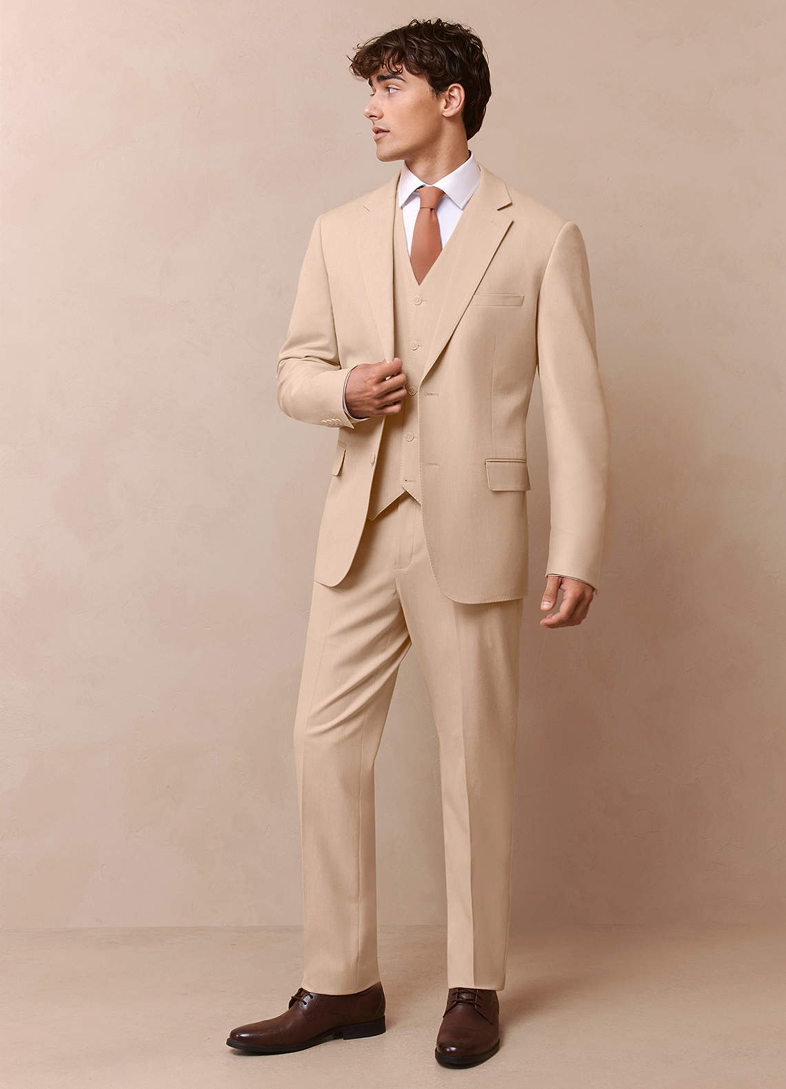 front Savile Tan Wool Blend 3-Piece Suit