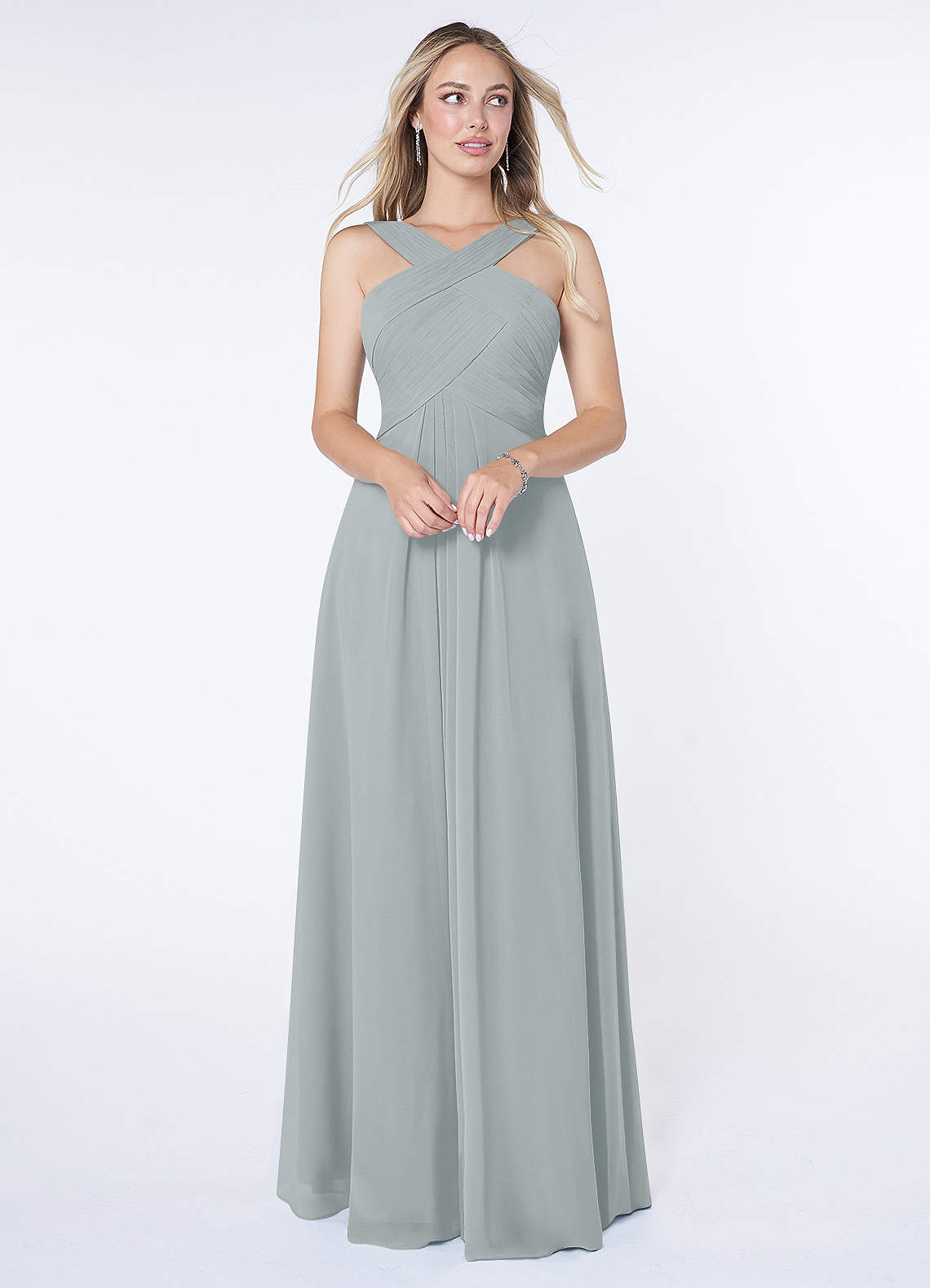 Azazie Kaleigh Bridesmaid Dresses Dolphin Grey A-Line Pleated Chiffon Dress image1