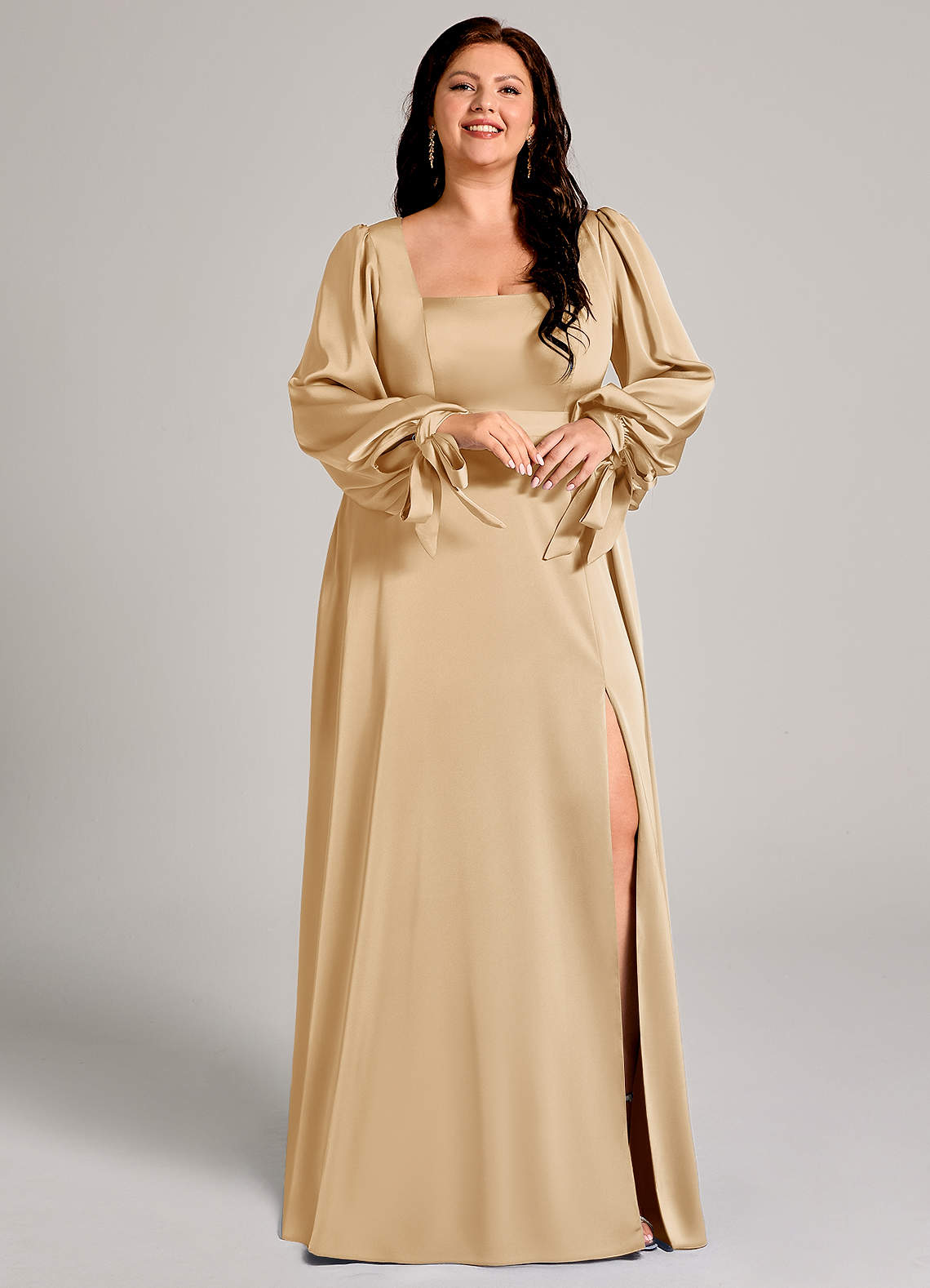 Azazie Leonia Gold Stretch Satin Bridesmaid Dresses | Azazie