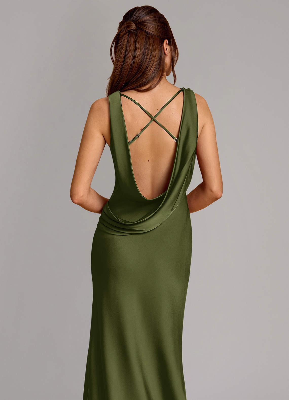 Azazie Cheryl Vestidos de damas de honor Vestido de Oliva de Satén Elástico de Corte Sirena image1
