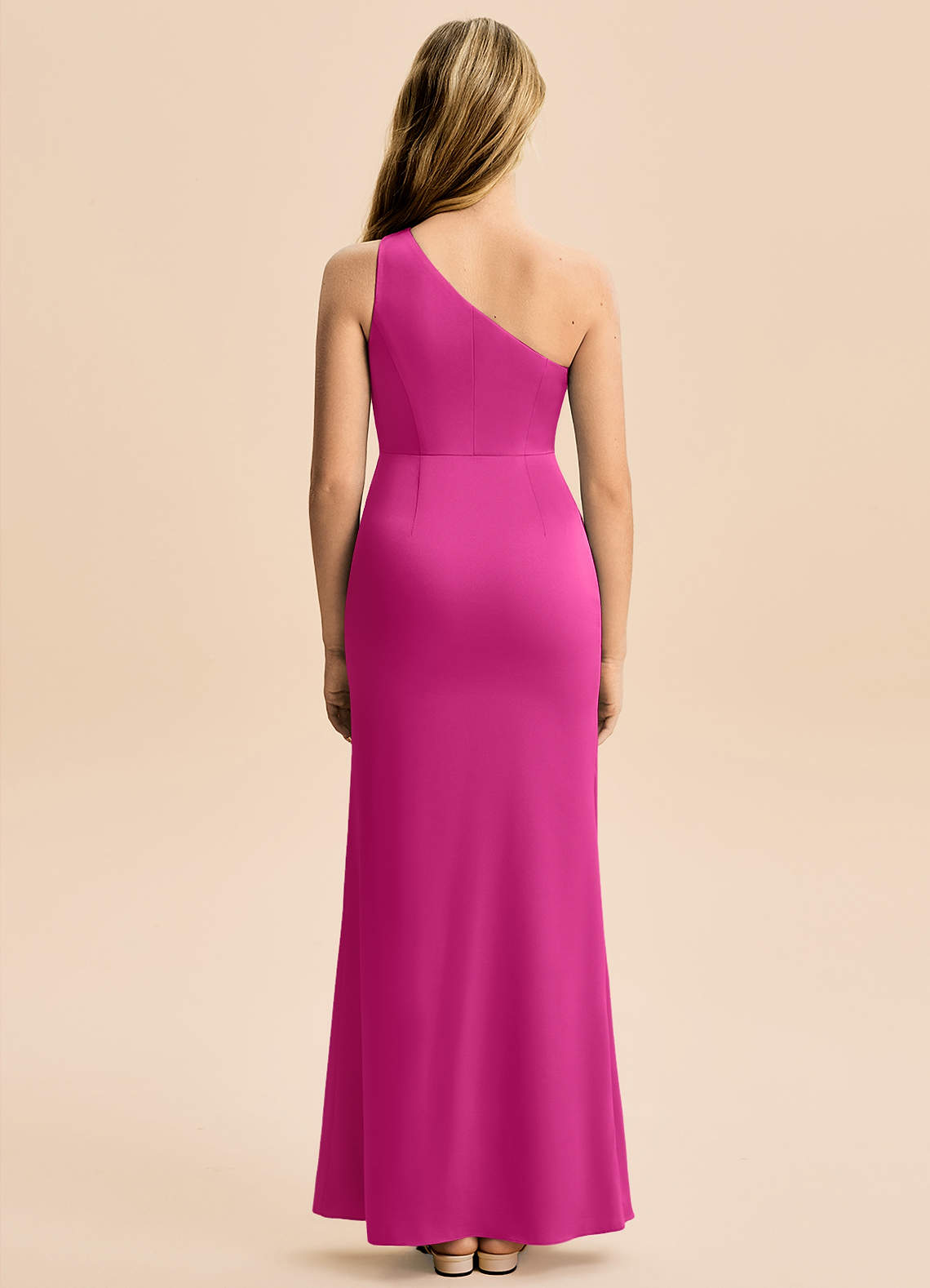 Azazie Akilah Junior Fuchsia Sheath Pleated Stretch Satin Dress image5