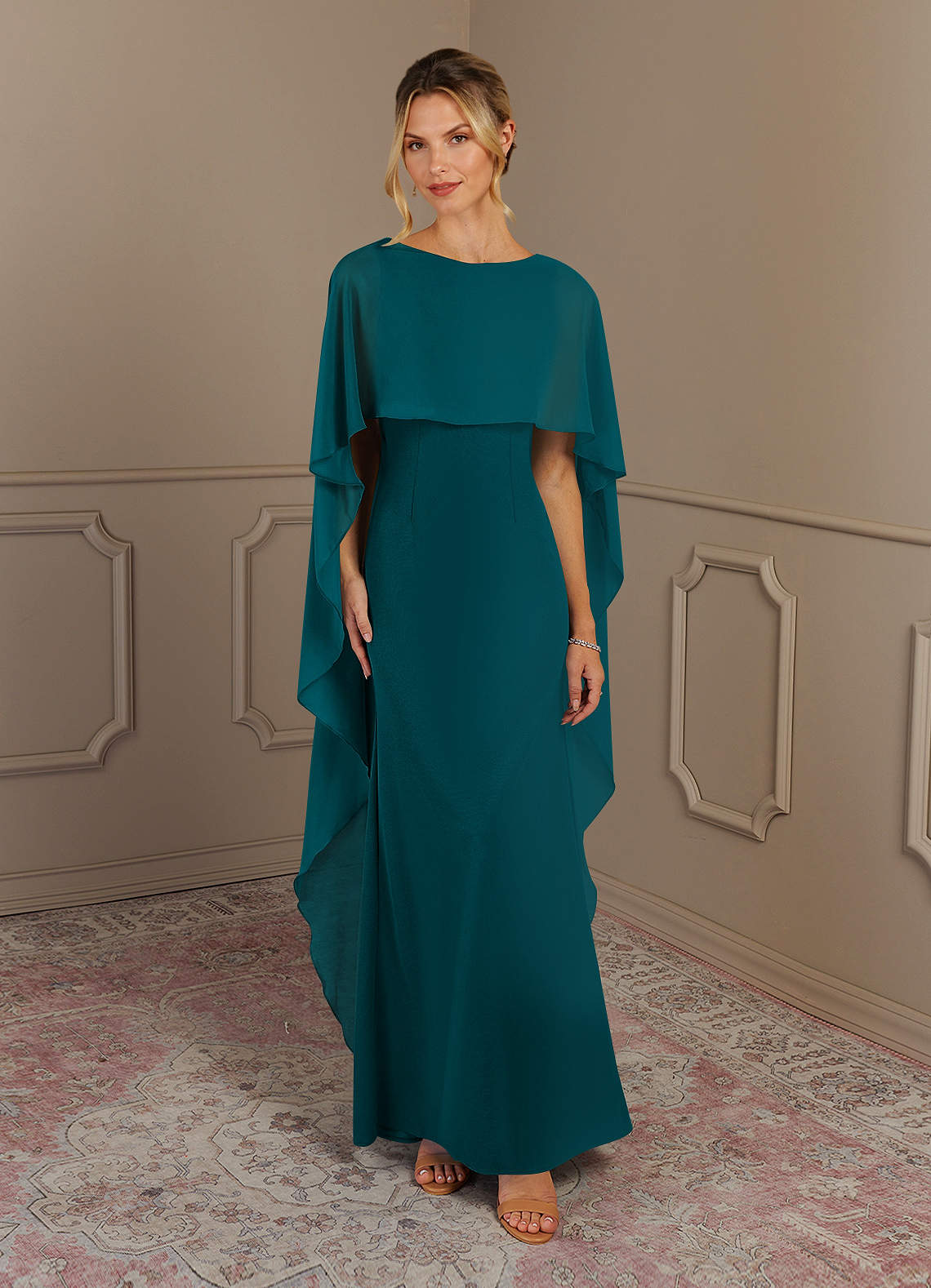 Azazie Dion Mother of the Bride Dresses Peacock Sheath Scoop Stretch Crepe Dress image1