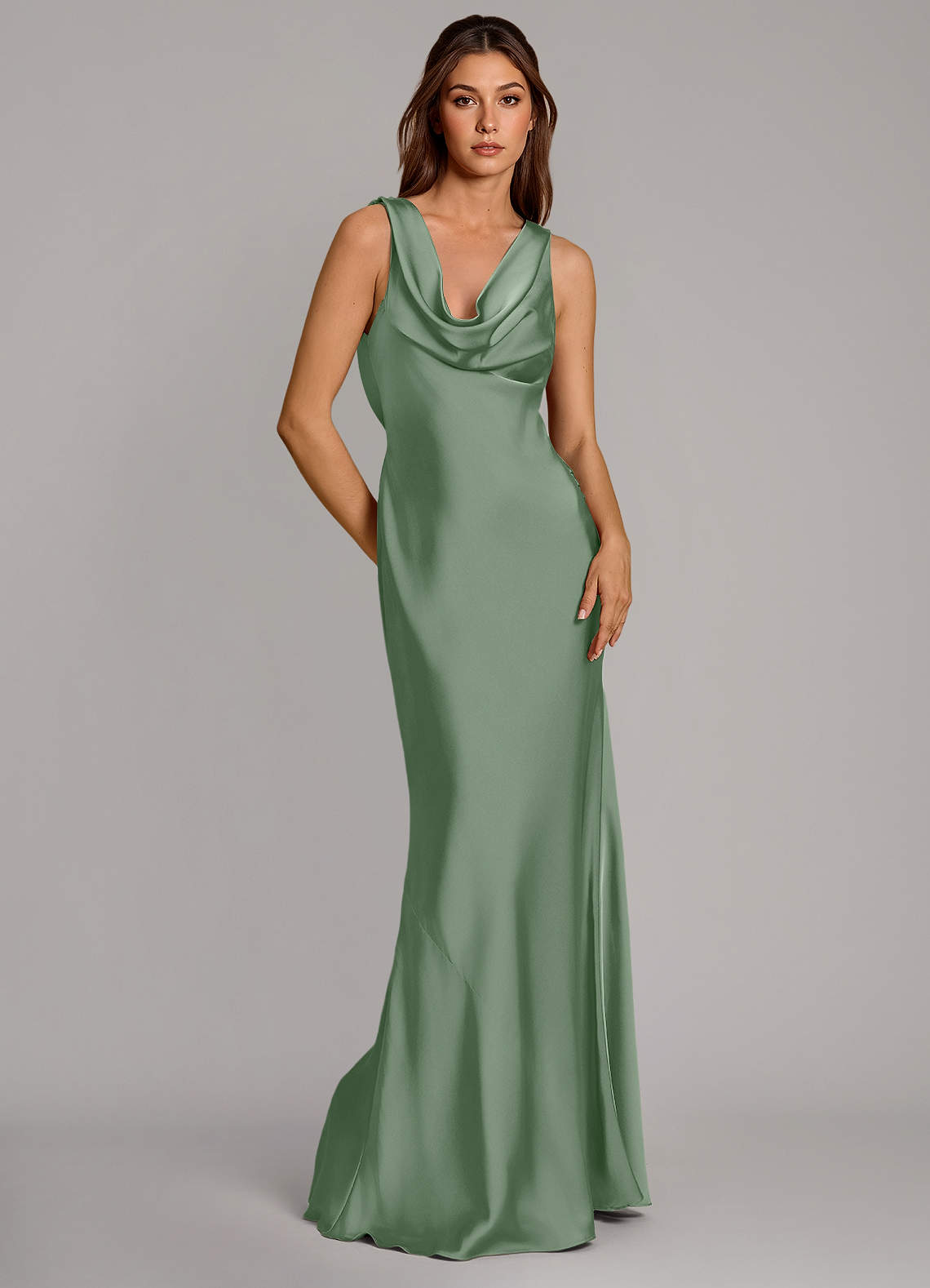 Azazie Cheryl Bridesmaid Dresses Matcha Mermaid Stretch Satin Dress image1