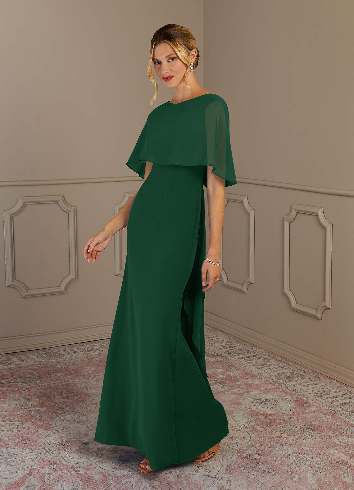 Azazie Dion Mother of the Bride Dresses Dark Green Sheath Scoop Stretch Crepe Dress image4