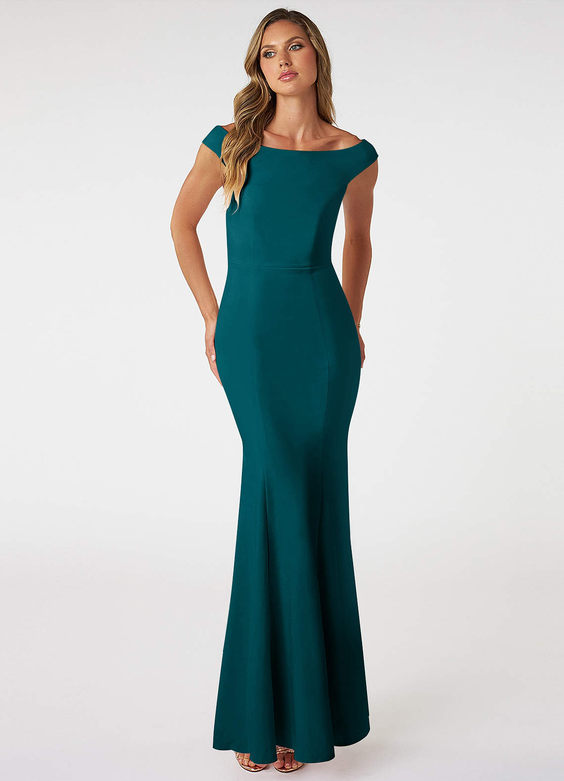 Azazie Nicolina Bridesmaid Dresses Peacock Mermaid Square Neckline Stretch Crepe Dress image1