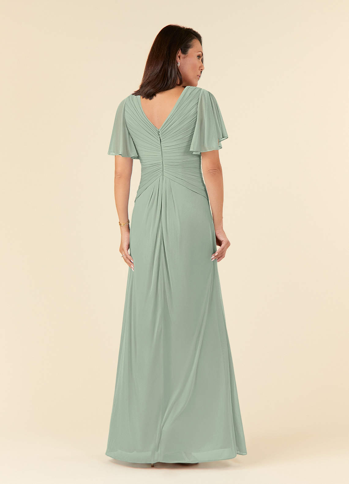 Azazie Emmeline Mother of the Bride Dresses Dusty Sage A-Line V-Neck Pleated Mesh Dress image1