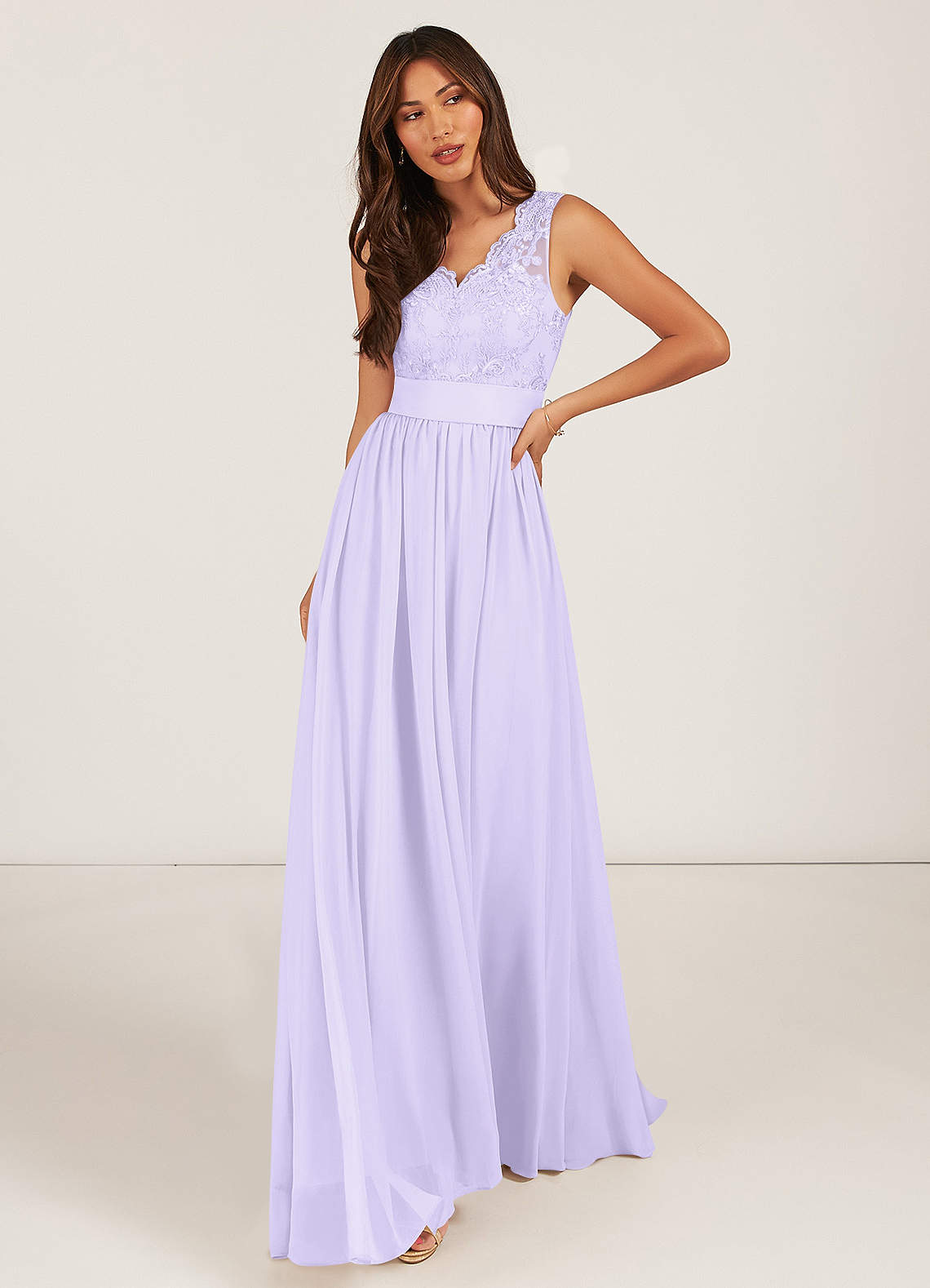 Azazie Gertrude Bridesmaid Dresses Lilac A-Line Lace Chiffon Dress image1