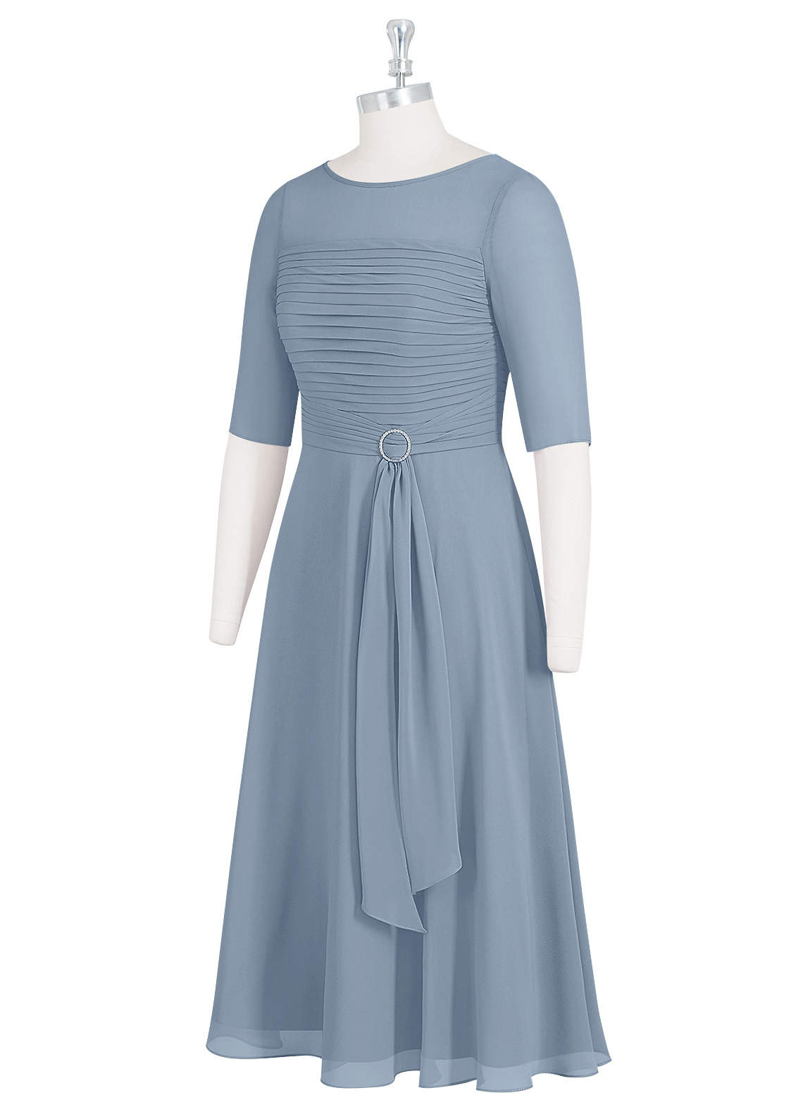 Azazie Naomi Mother of the Bride Dresses Dusty Blue A-Line Boatneck Pleated Chiffon Dress image8