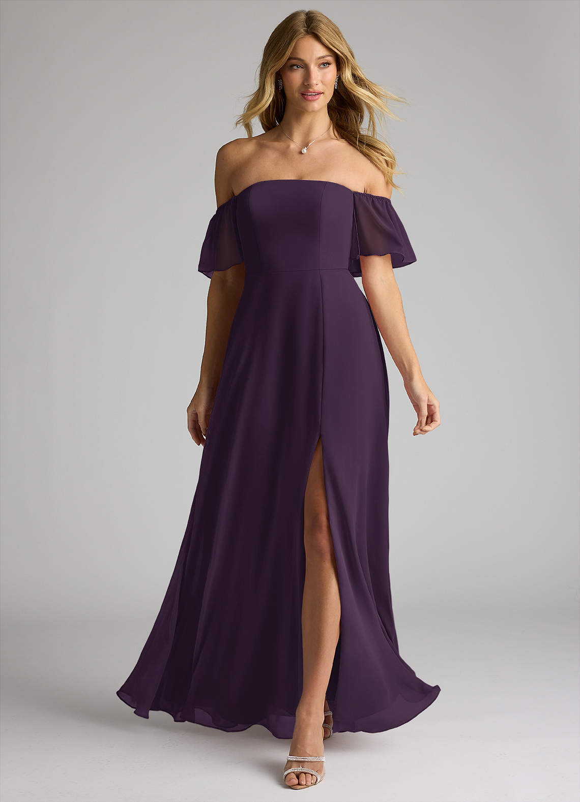 plum off the shoulder bridesmaid dress Azazie Sue Color:NeonOrange (Orange)