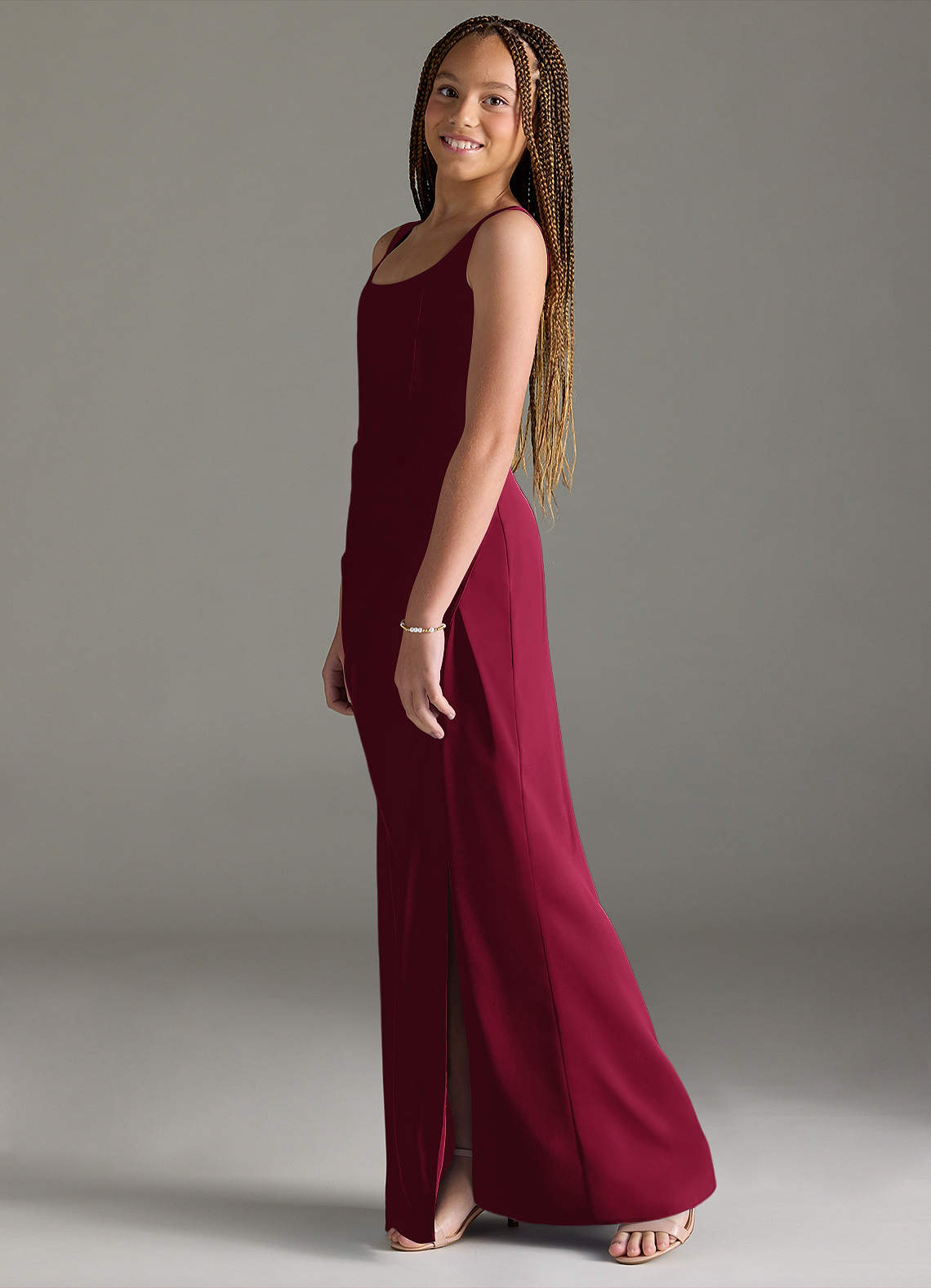 Azazie Mero Junior Burgundy Mermaid Pleated Stretch Satin Dress image3