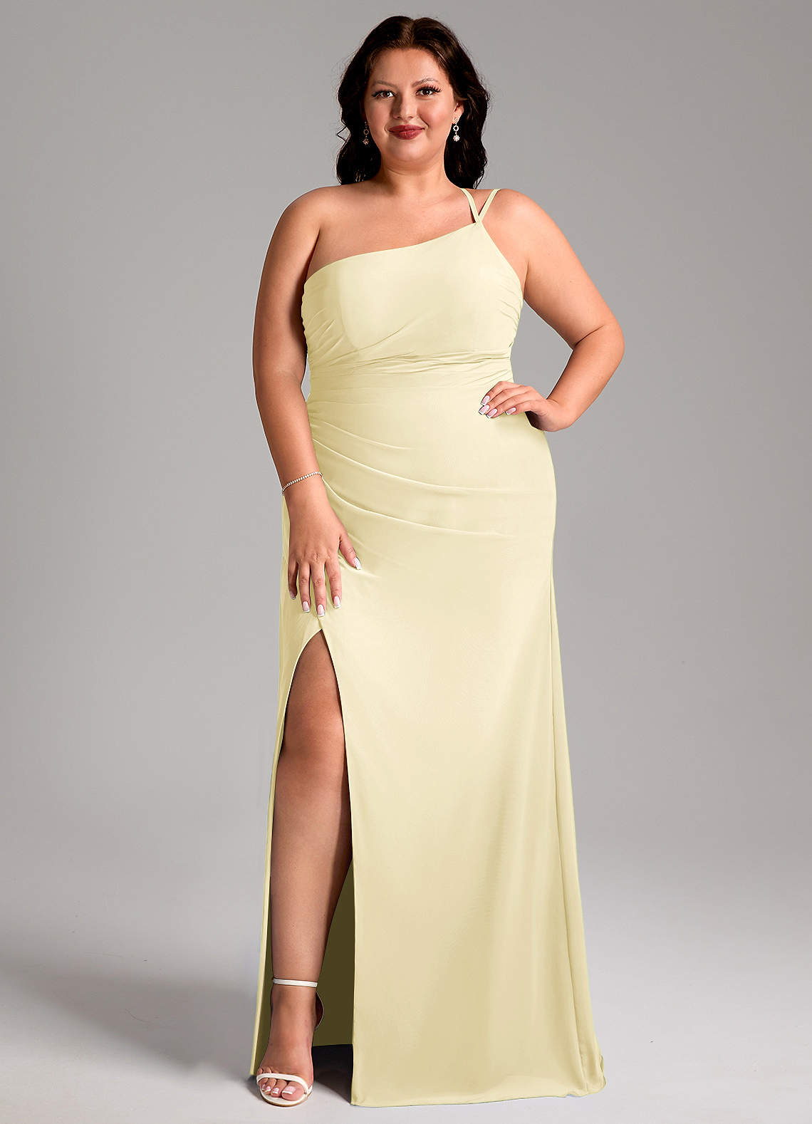 Azazie Eren Bridesmaid Dresses Lemon Sorbet Sheath One Shoulder Chiffon Dress image1