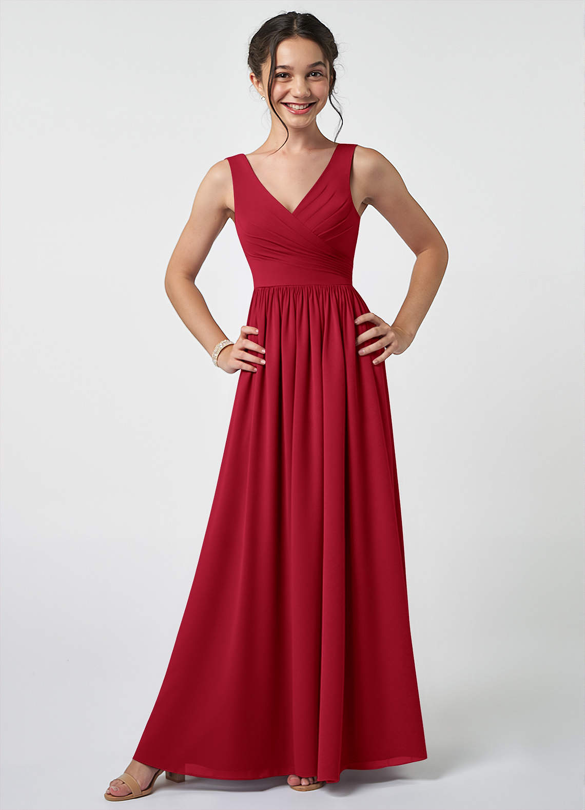 Azazie Keyla Junior Scarlet A-Line Pleated Chiffon Dress image1