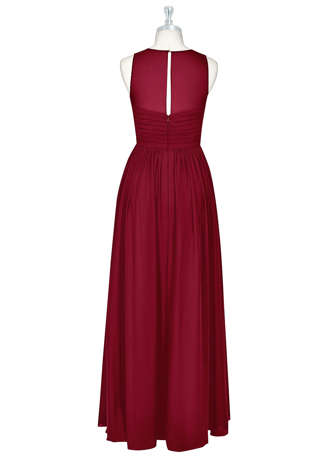 Azazie A-Line Illusion Floor-Length Chiffon Bridesmaid Dresses - Burgundy