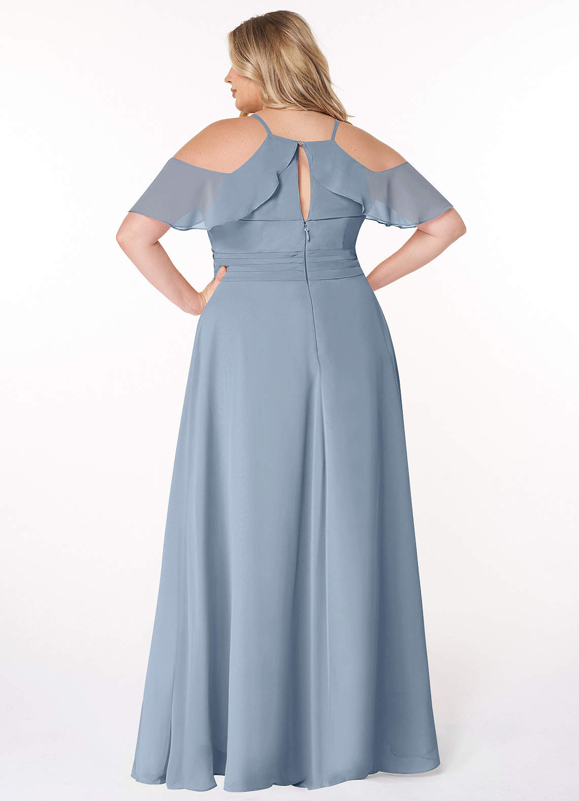 Azazie Dakota Bridesmaid Dresses Dusty Blue A-Line V-Neck Pleated Chiffon Dress image1