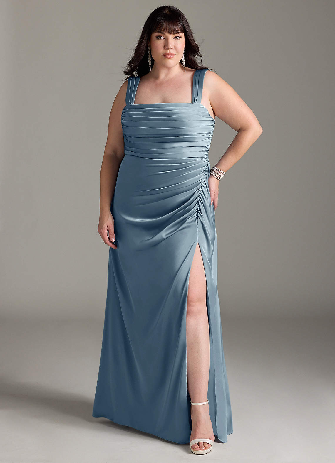 Azazie Jesaphine Brudtärnklänningar Klä av Tubklänning i Stretch Satin Rosett Dammblå image1