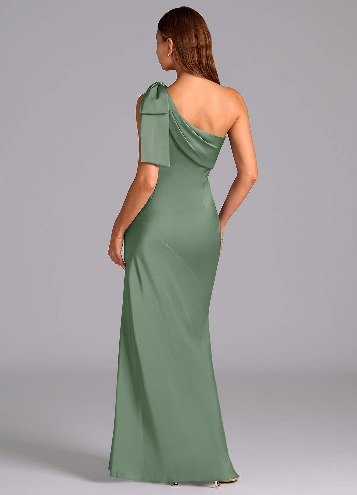 Azazie Yuanna Bridesmaid Dresses Matcha Mermaid One Shoulder Stretch Satin Dress image1