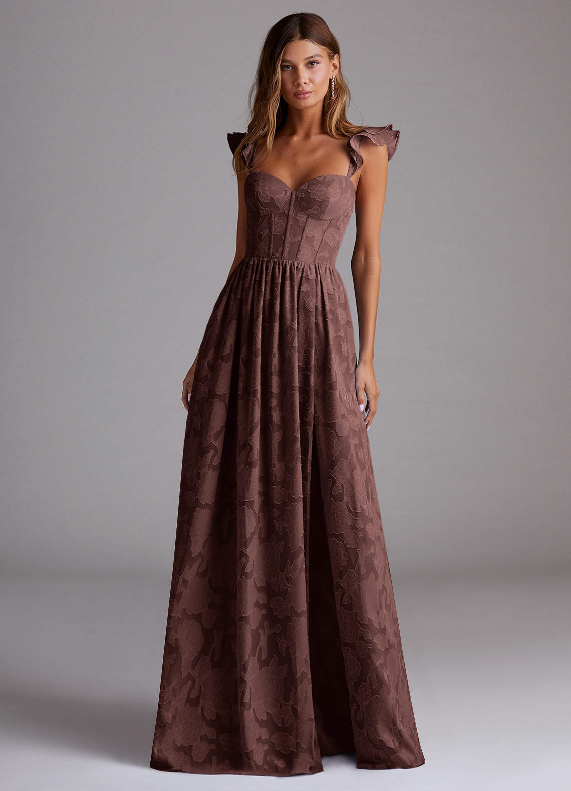 Denisse Mocha Coco Corset Maxi Dress | Azazie