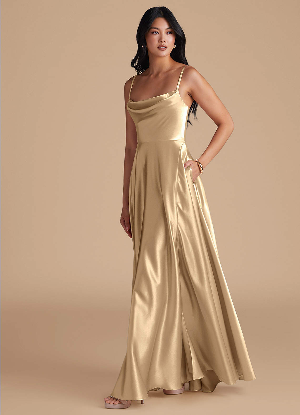 elle bridesmaid dresses Elle Charming V Neck Sleeveless Pleated Maxi Chiffon Bridesmaid Dresses, Mocha main image 0