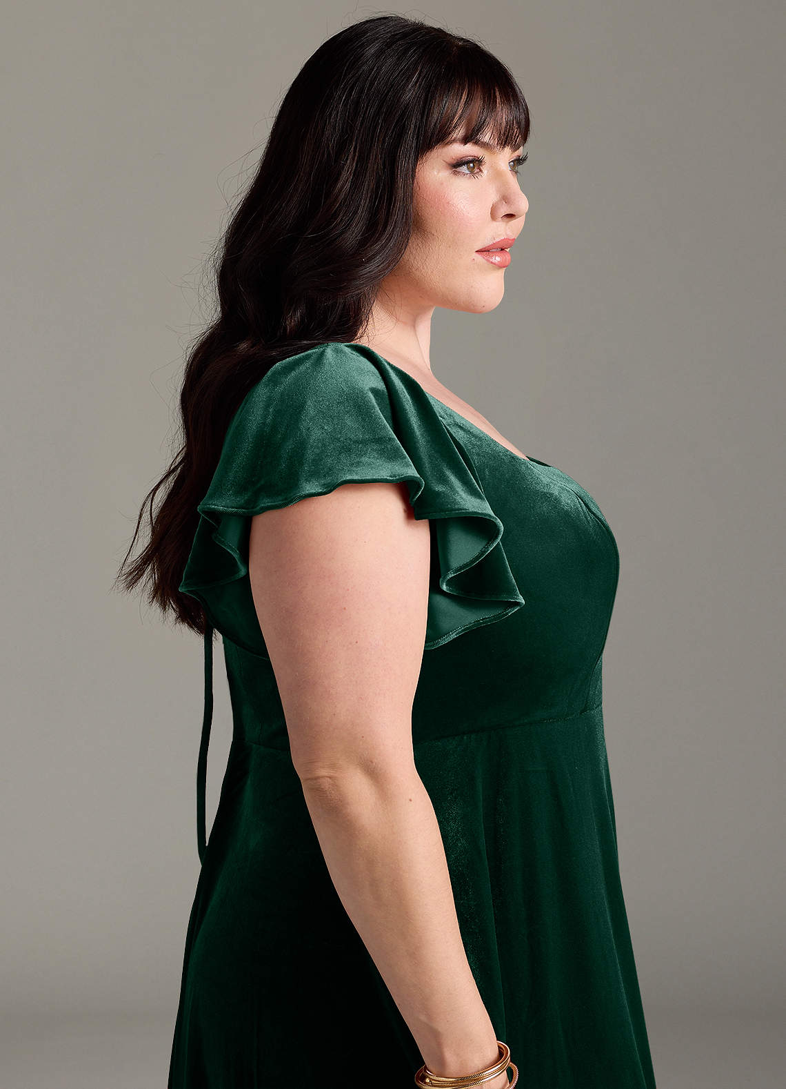 Azazie Bondi Bridesmaid Dresses Emerald A-Line Side Slit Velvet Dress image11