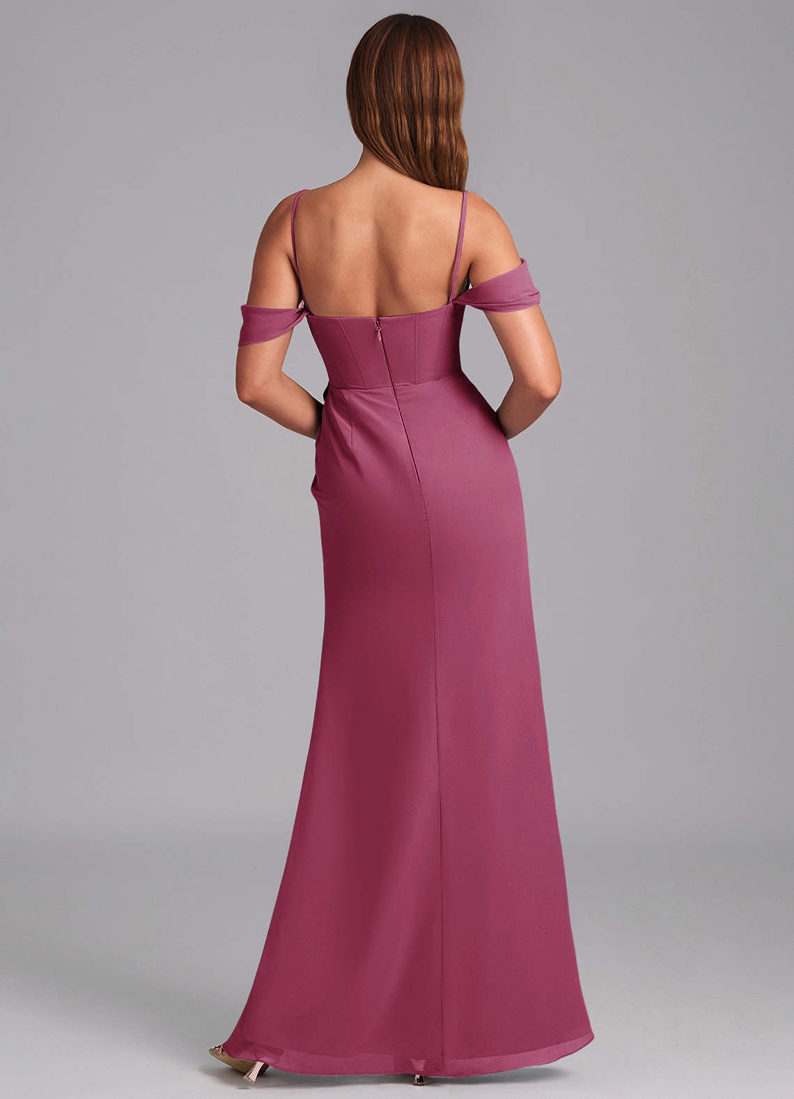 Azazie Johana Jurken voor bruidsmeisjes Converteerbaar Jurk van Chiffon met Zeemeermin Off-shoulder Moerbei image1