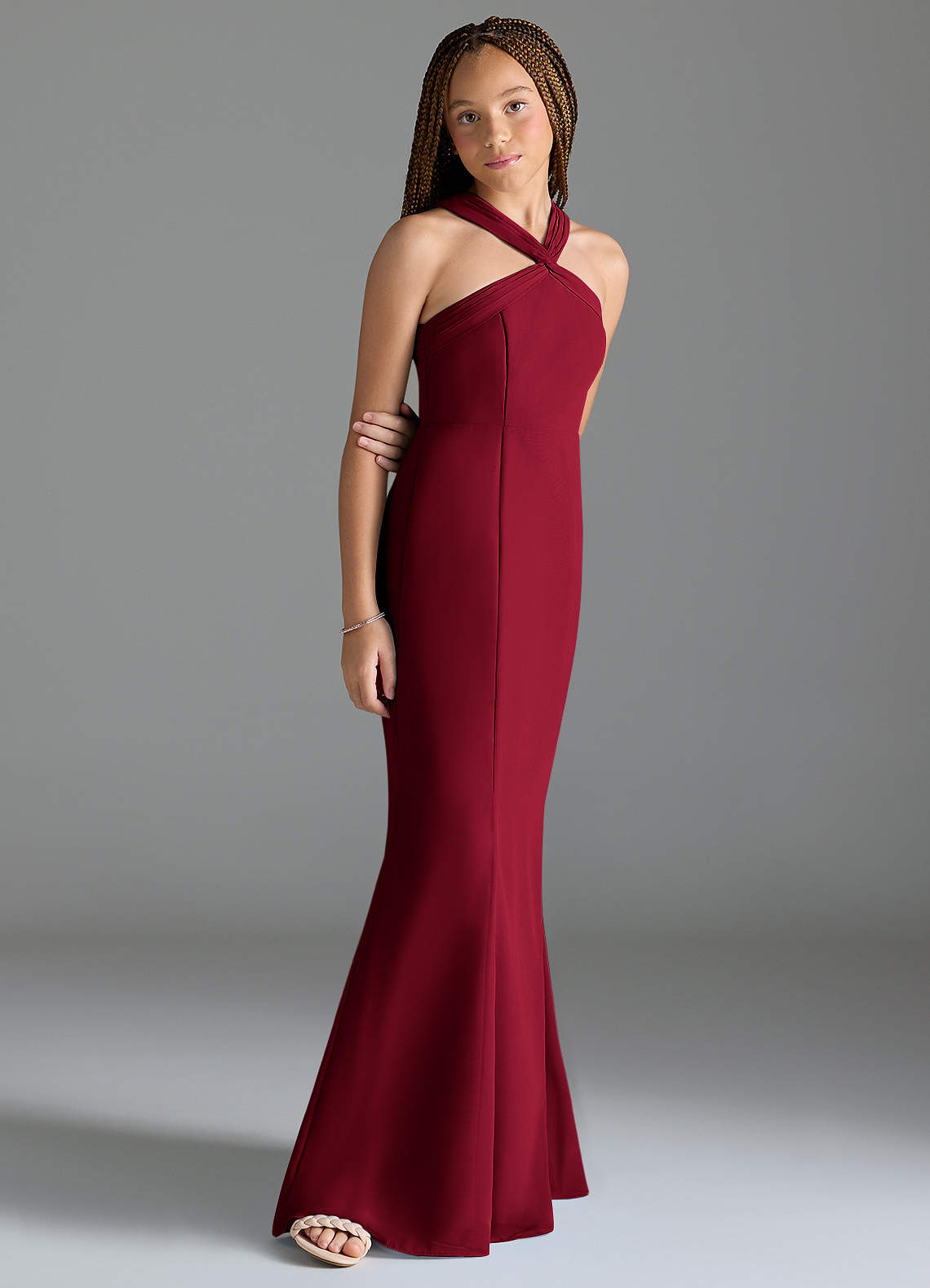 Azazie Rue Junior Burgundy Mermaid Side Slit Chiffon Dress image2