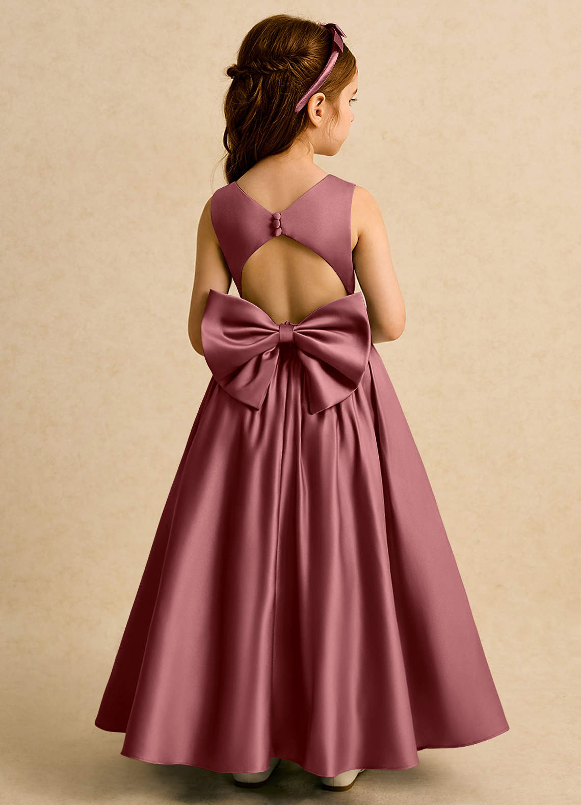 Azazie Nellia Flower Girl Dresses Amethyst A-Line Bow Matte Satin Dress image1