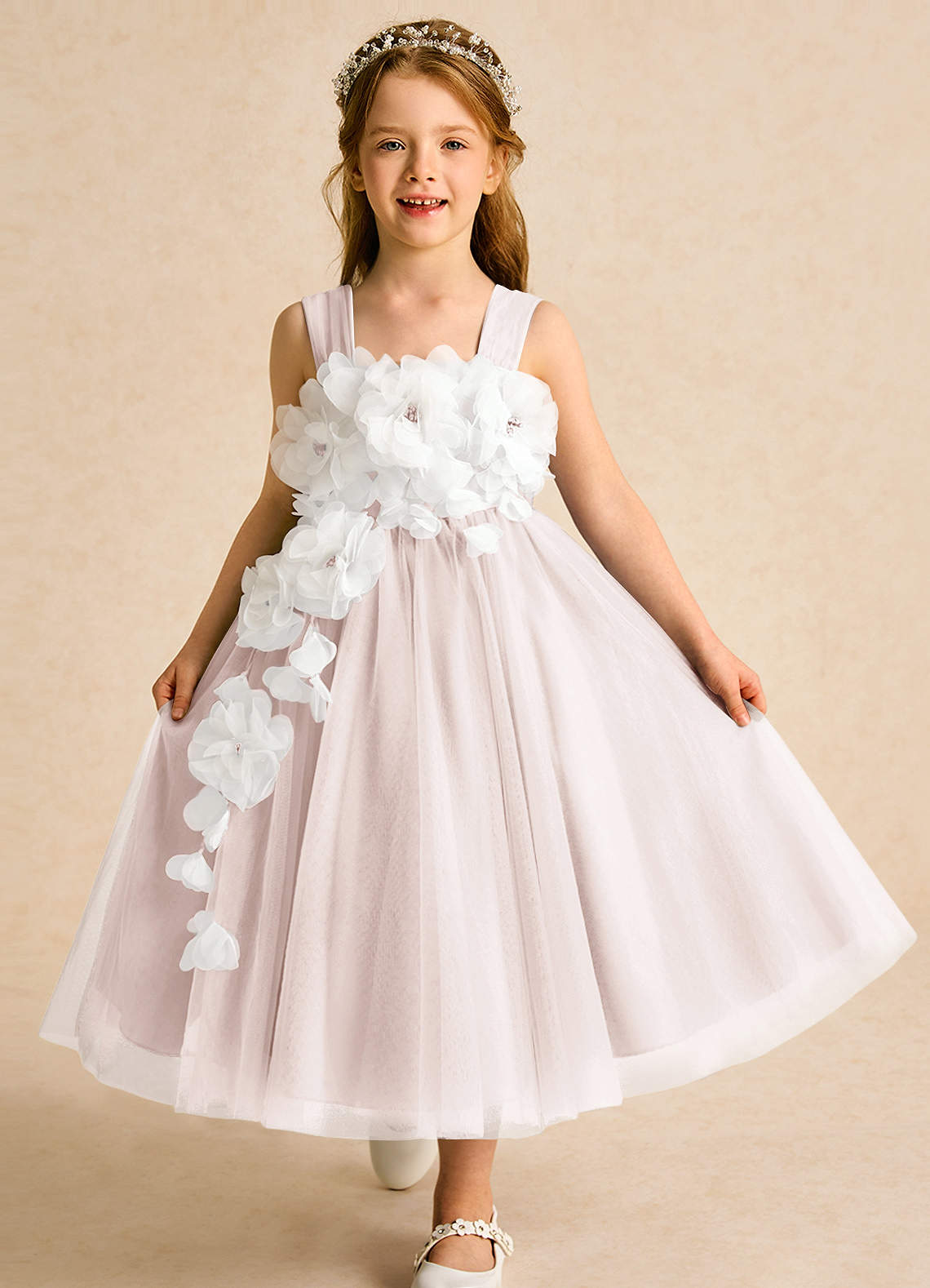 Azazie Dovey Flower Girl Dresses Rose Petal Ball-Gown Bow Tulle Dress image1