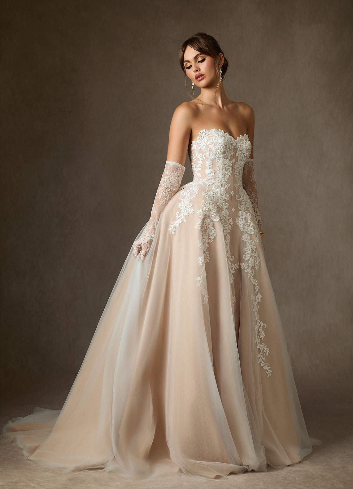 Azazie Sonnet Wedding Dresses Diamond White Champagne Ball-Gown Strapless Lace Dress image5