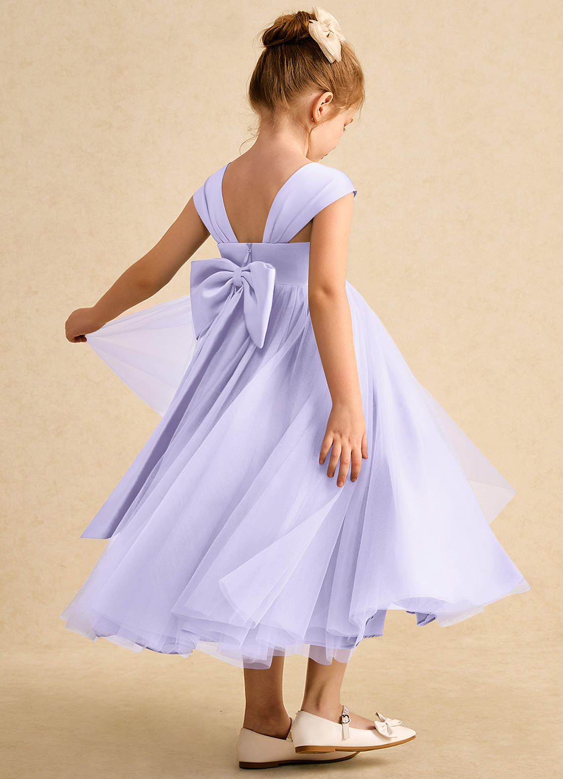 Azazie Chickadee Flower Girl Dresses Lilac Ball-Gown Sweetheart Neckline Matte Satin Dress image1