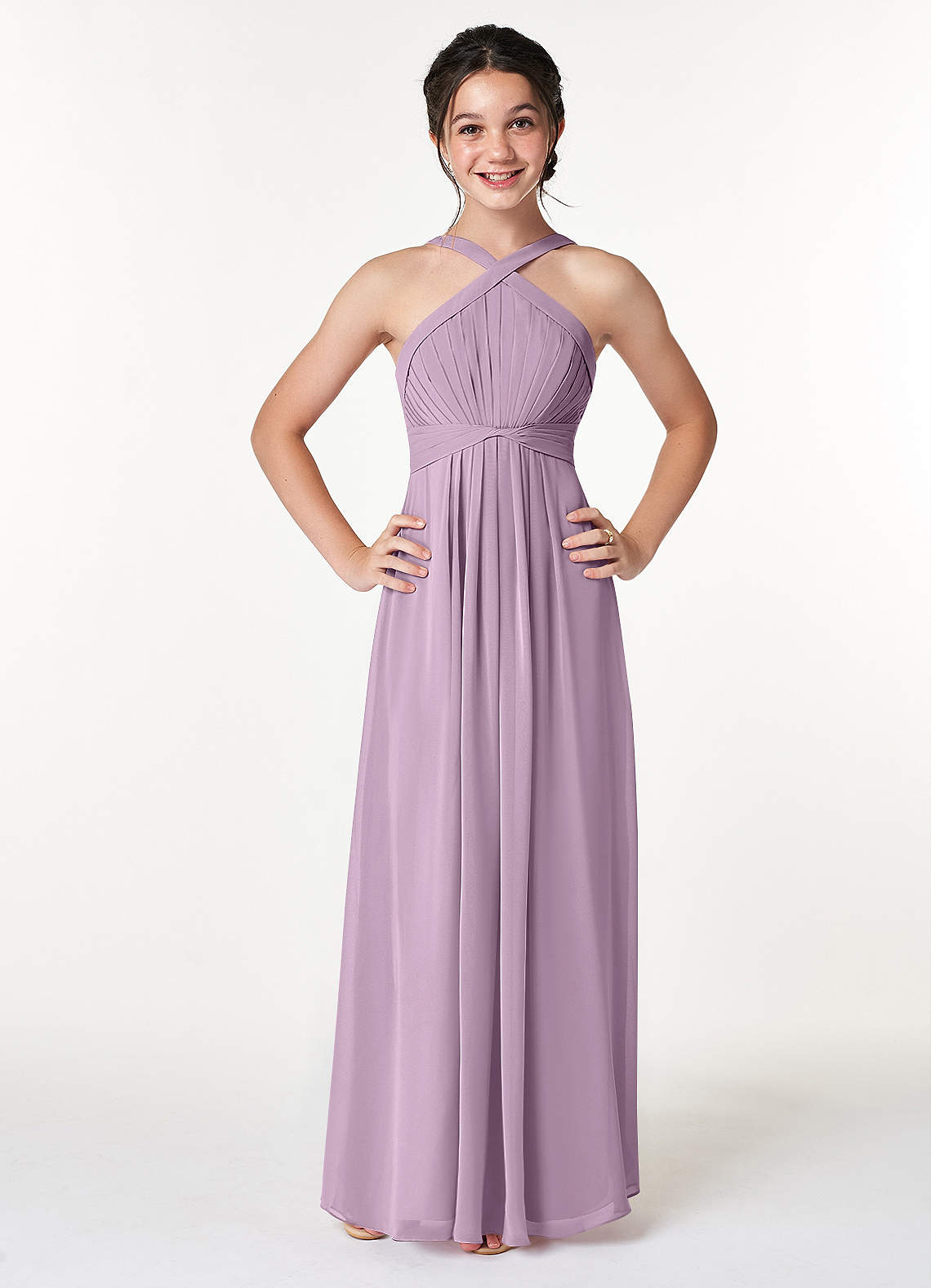 Azazie Anthea Junior Wisteria Pleated Chiffon Dress image1