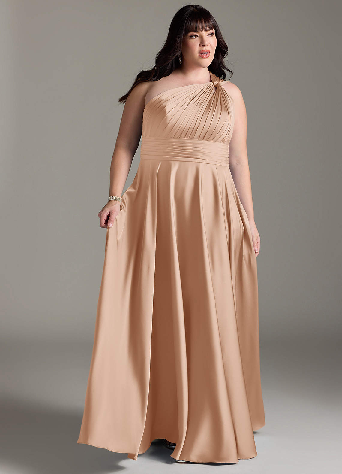 Azazie Charlize Bridesmaid Dresses English Rose A-Line One Shoulder Stretch Satin Dress image10