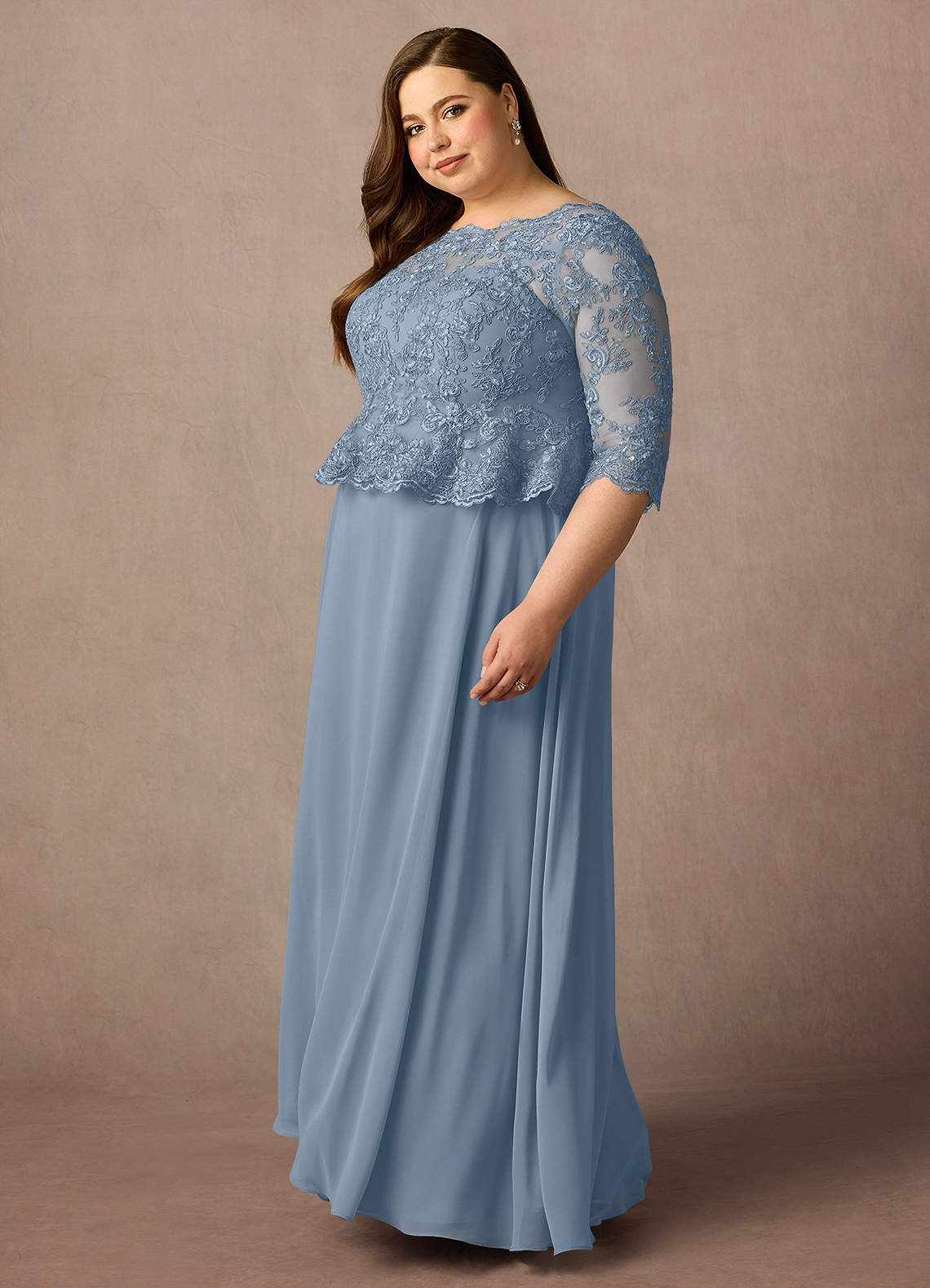 Azazie Averie Mother of the Bride Dresses Dusty Blue A-Line Boatneck Sequins Chiffon Dress image10