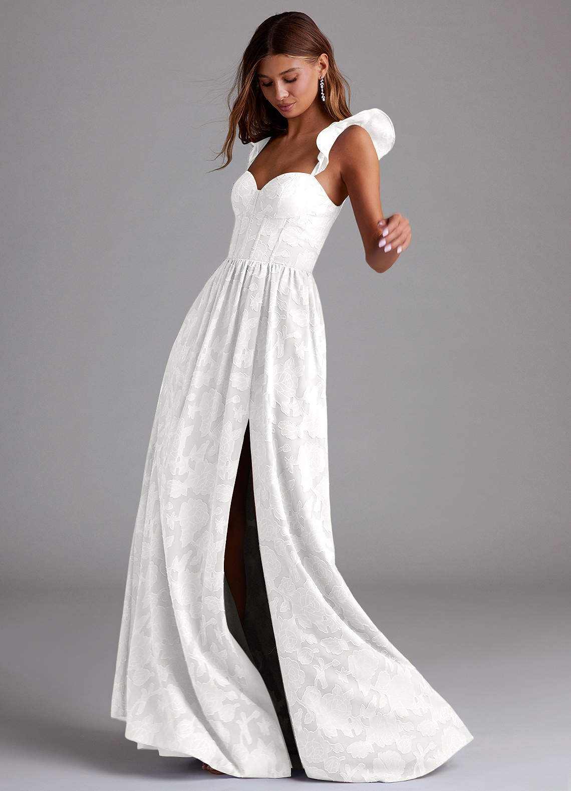 Azazie Denisse Brautjungfernkleider A-Linie Gestreift Blumen-Burnout Kleid Weiß image1