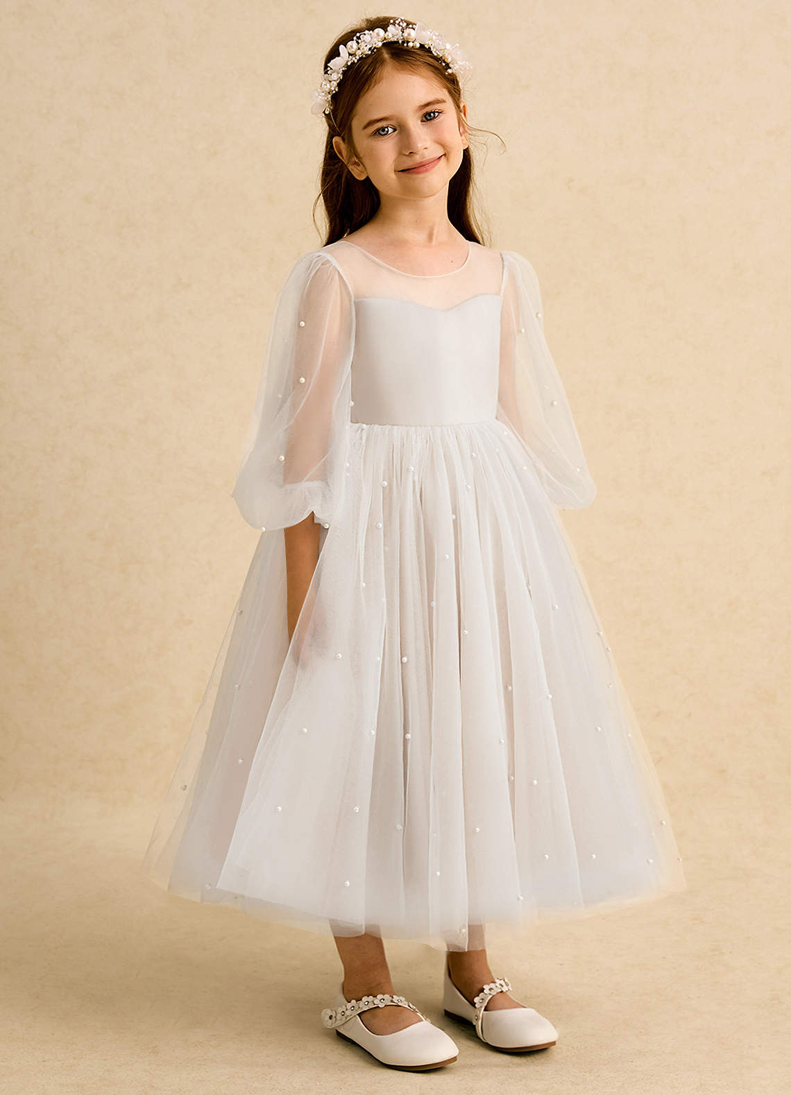 Azazie Trudy Blumenmädchenkleider Ballkleid Herzausschnitt Tüll Kleid Alabaster Weiß image1