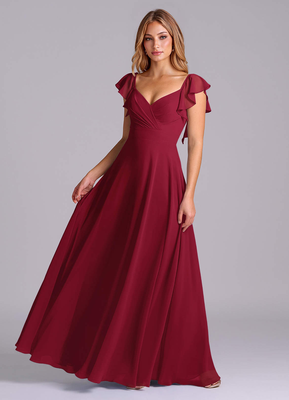 Azazie Leilani Bridesmaid Dresses Burgundy A-Line Pleated Chiffon Dress image1