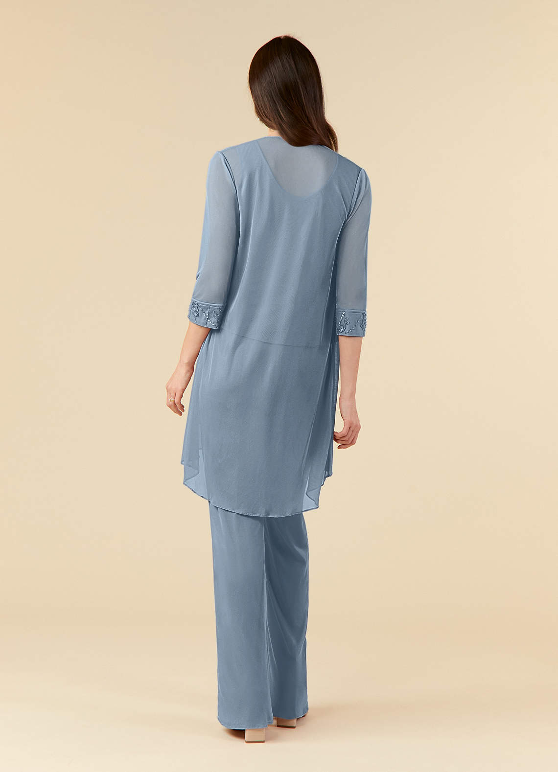 Azazie Frances Mother of the Bride Dresses Dusty Blue Jumpsuit/Pantsuit Scoop Mesh Dress image1
