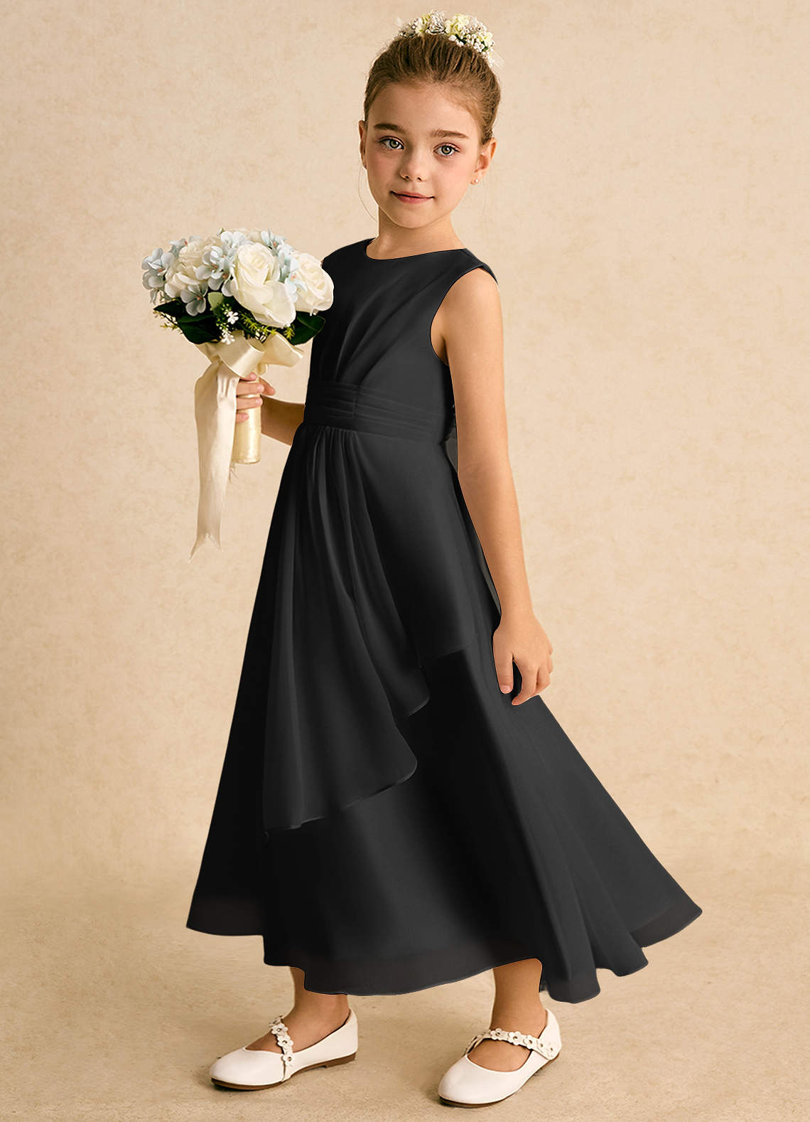 Azazie Edelweiss Black A-Line Pleated Chiffon Dress | Azazie Azazie Edelweiss Black A-Line Pleated Chiffon Dress | Azazie