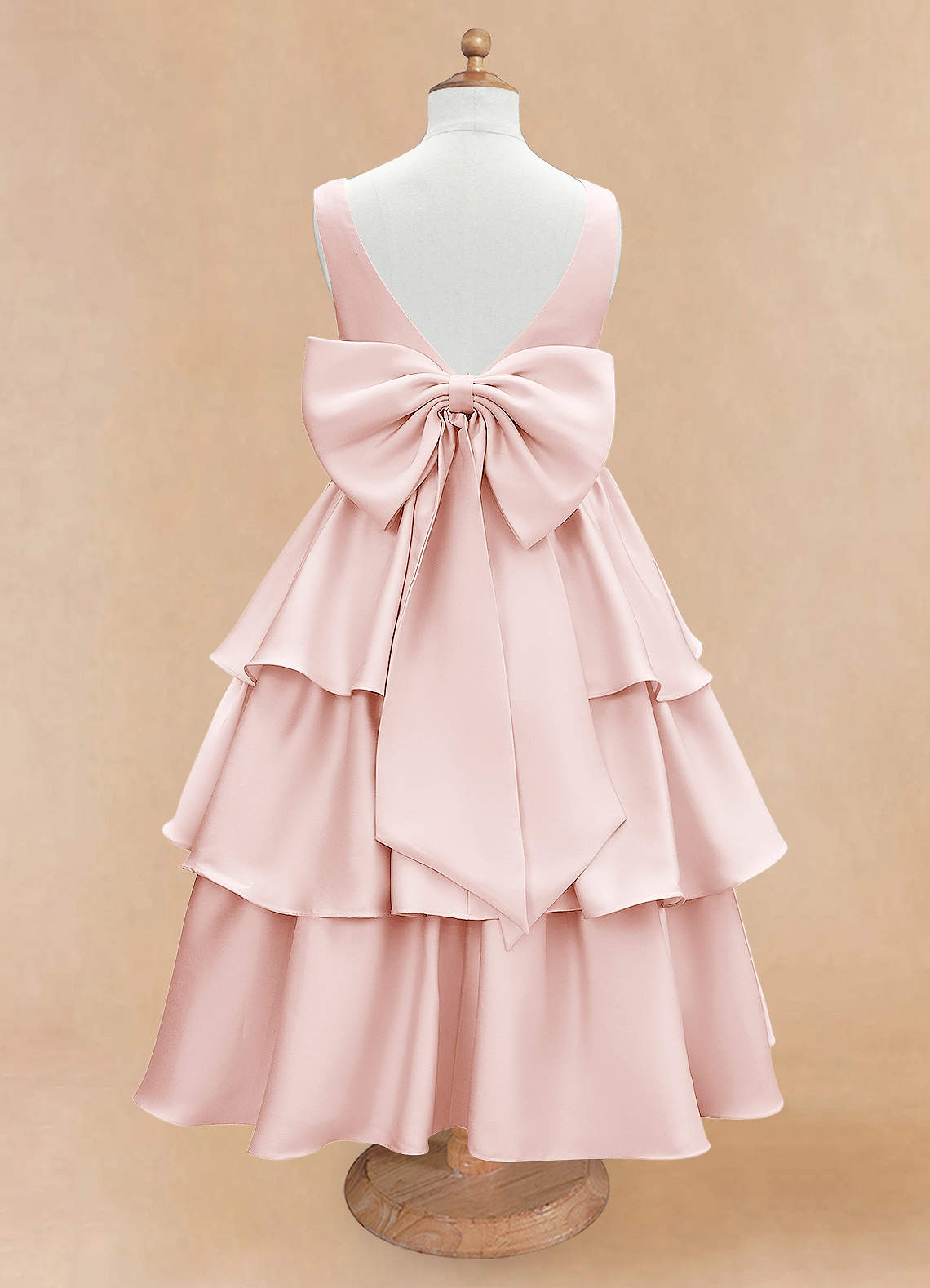 Azazie Margie Flower Girl Dresses Blushing Pink A-Line Bow Stretch Satin Dress image3