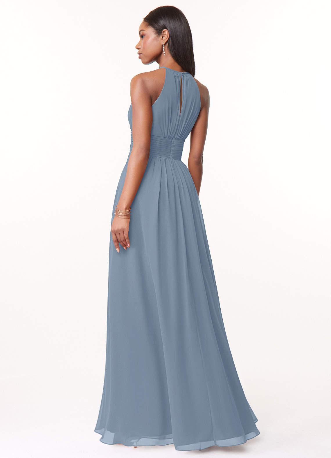 Azazie Bonnie Bridesmaid Dresses Dusty Blue A-Line Keyhole Ruched Chiffon Dress image1