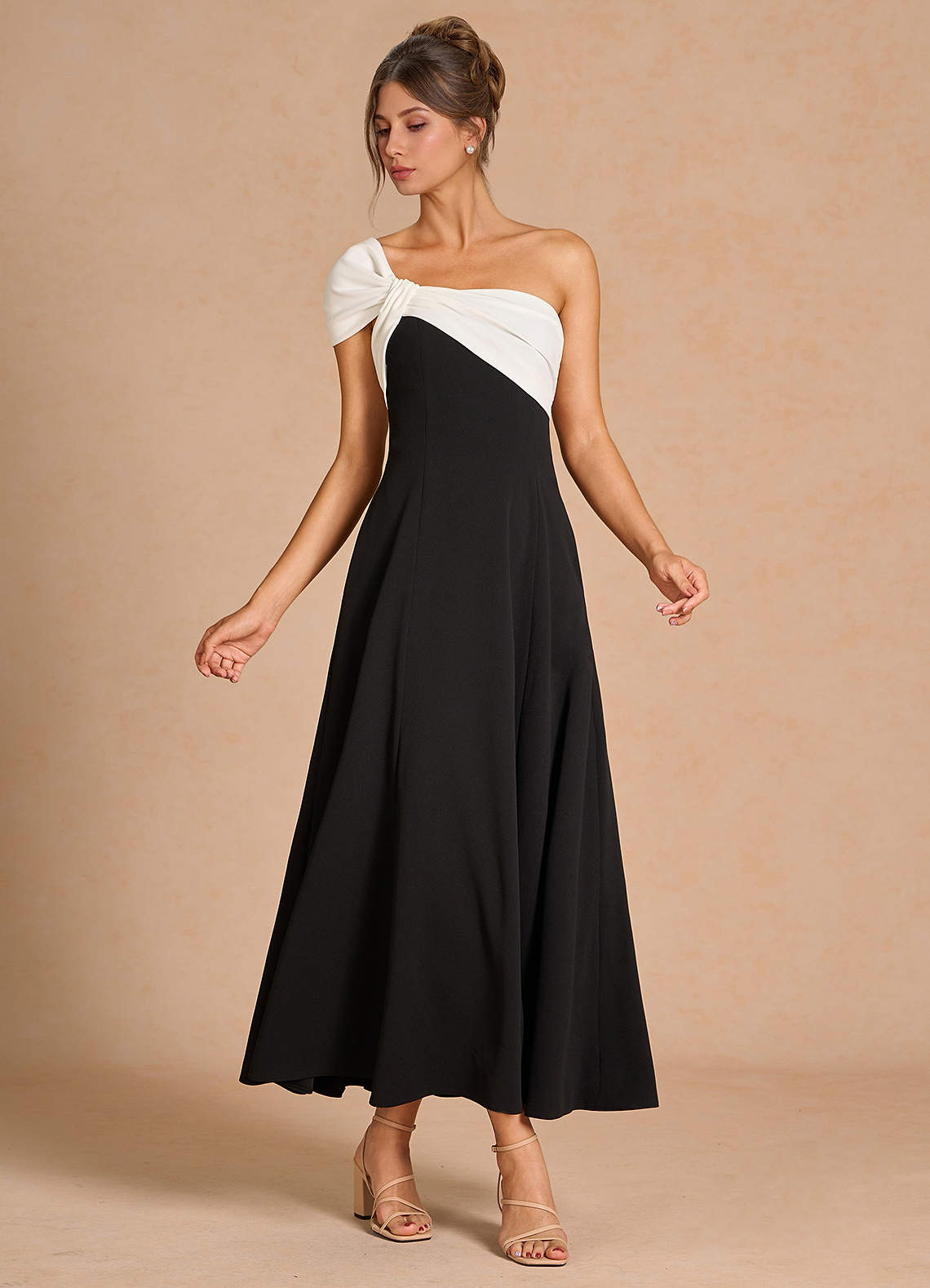 black midi dress bridesmaid Modest A Line Puffy Shoulder Full Sleeve Arabic Muslim Wedding Dress –  TANYA BRIDAL main image 1