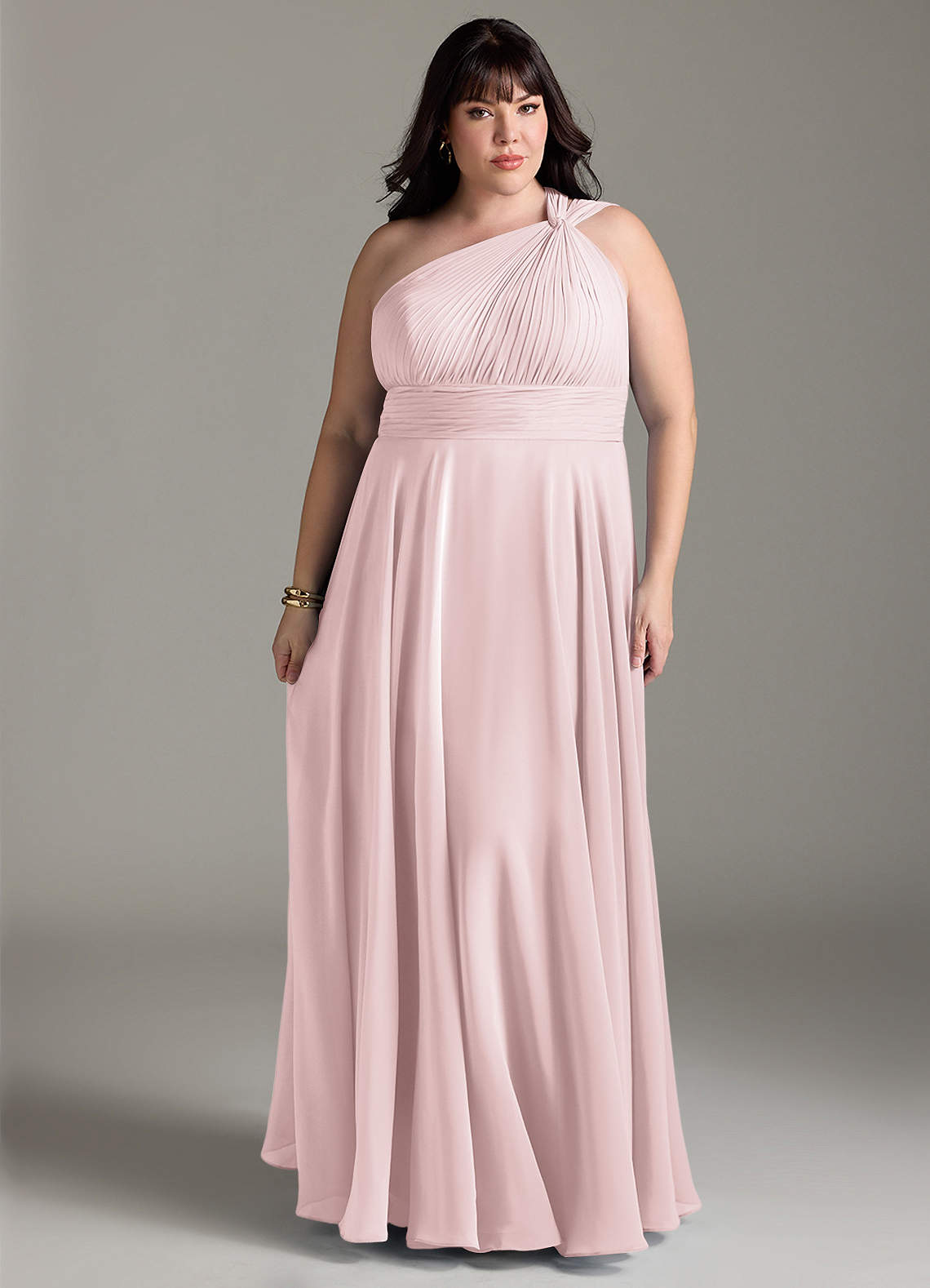 Azazie Charlize Bridesmaid Dresses Blushing Pink A-Line One Shoulder Chiffon Dress image1